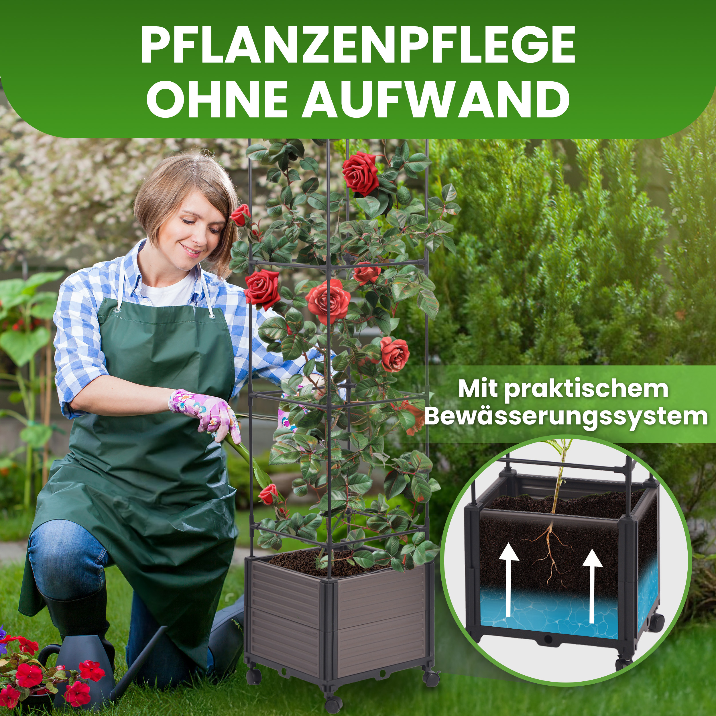 Pflanzkasten mit Rankhilfe 42x42xH200 cm Spalier 4 Ebenen Blumentopf auf Rädern Pflanzkasten mit Rankhilfe 42x42xH200 cm Spalier 4 Ebenen Blumentopf auf Rädern