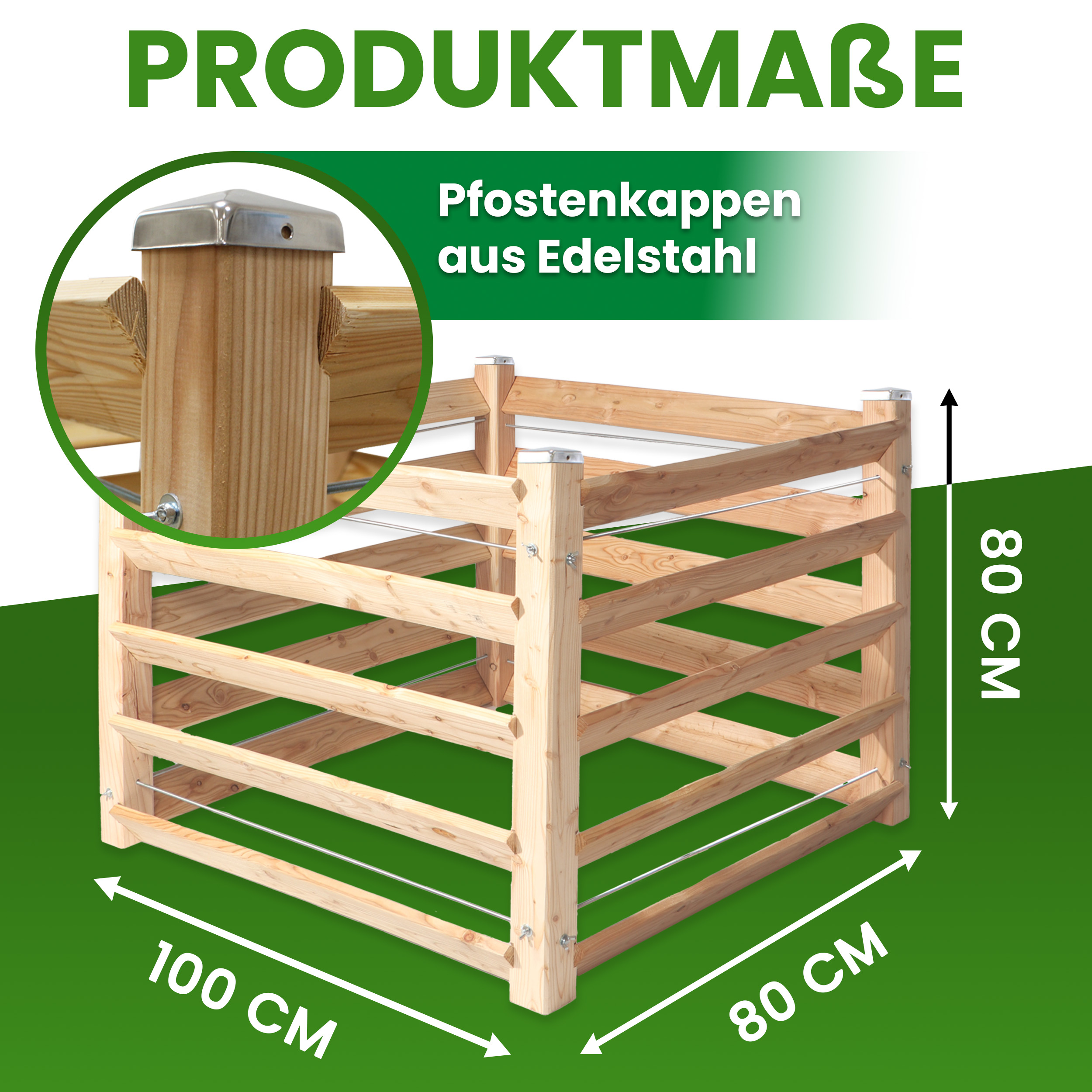 Moderner Komposter Single 80x100xH80 cm aus Lärchenholz Massivholz Steckkomposter Kompostsilo Holzkomposter