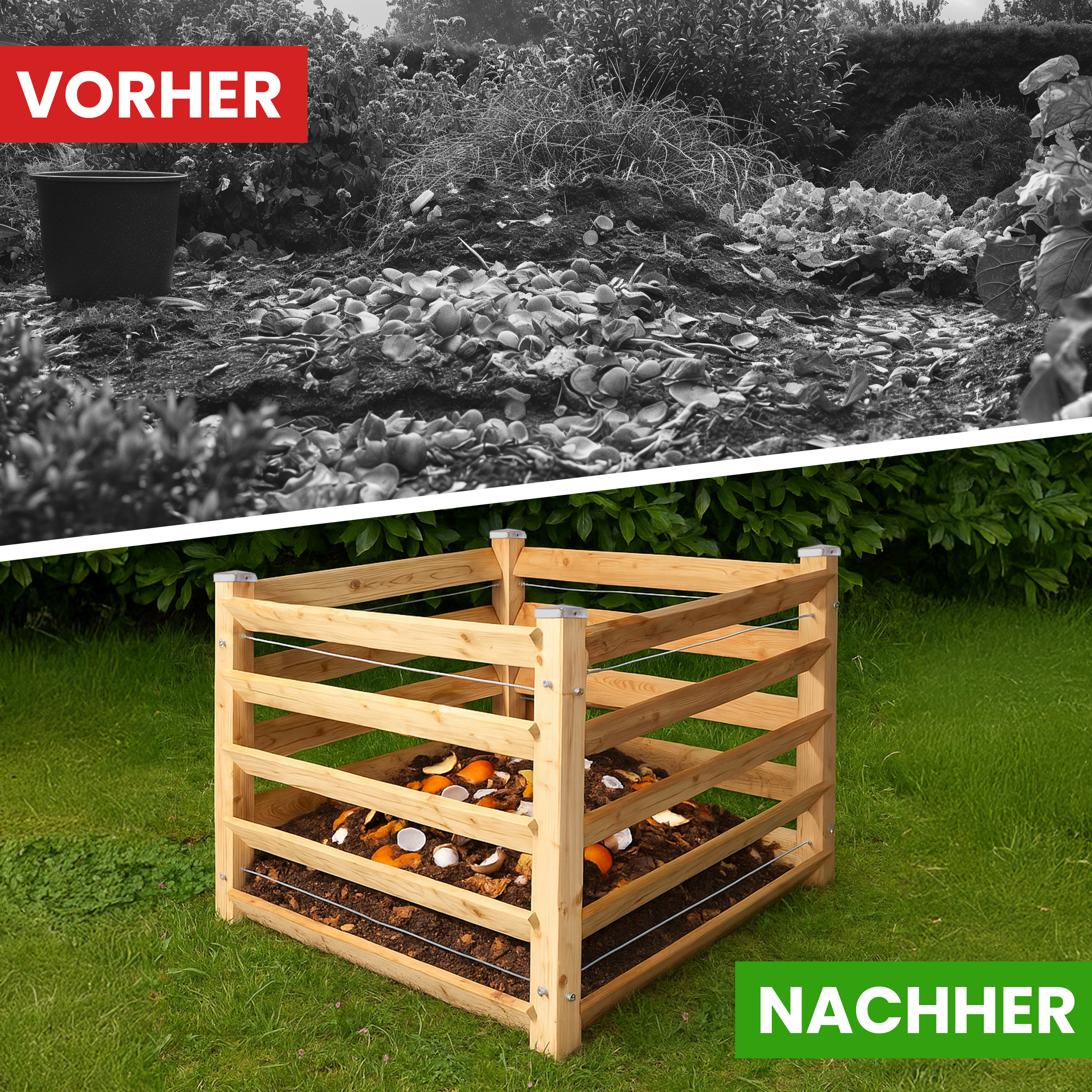 Moderner Komposter Single 80x100xH80 cm aus Lärchenholz Massivholz Steckkomposter Kompostsilo Holzkomposter