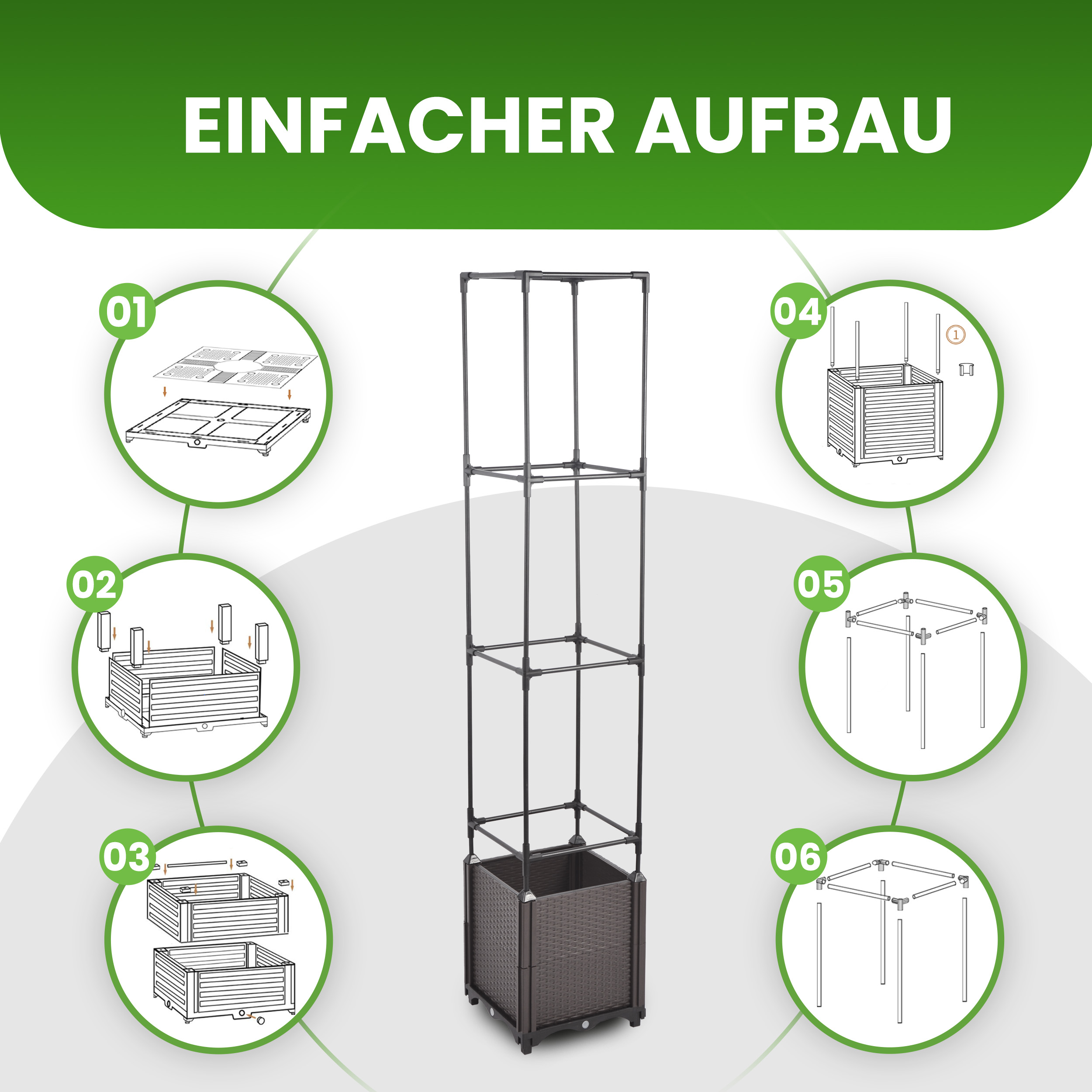 5Sb8uPk8F1m4e2 Blumenkasten Set mit Rankhilfe 4 Ebenen 30x30xH164 cm Pflanzgefäß für Garten Balkon