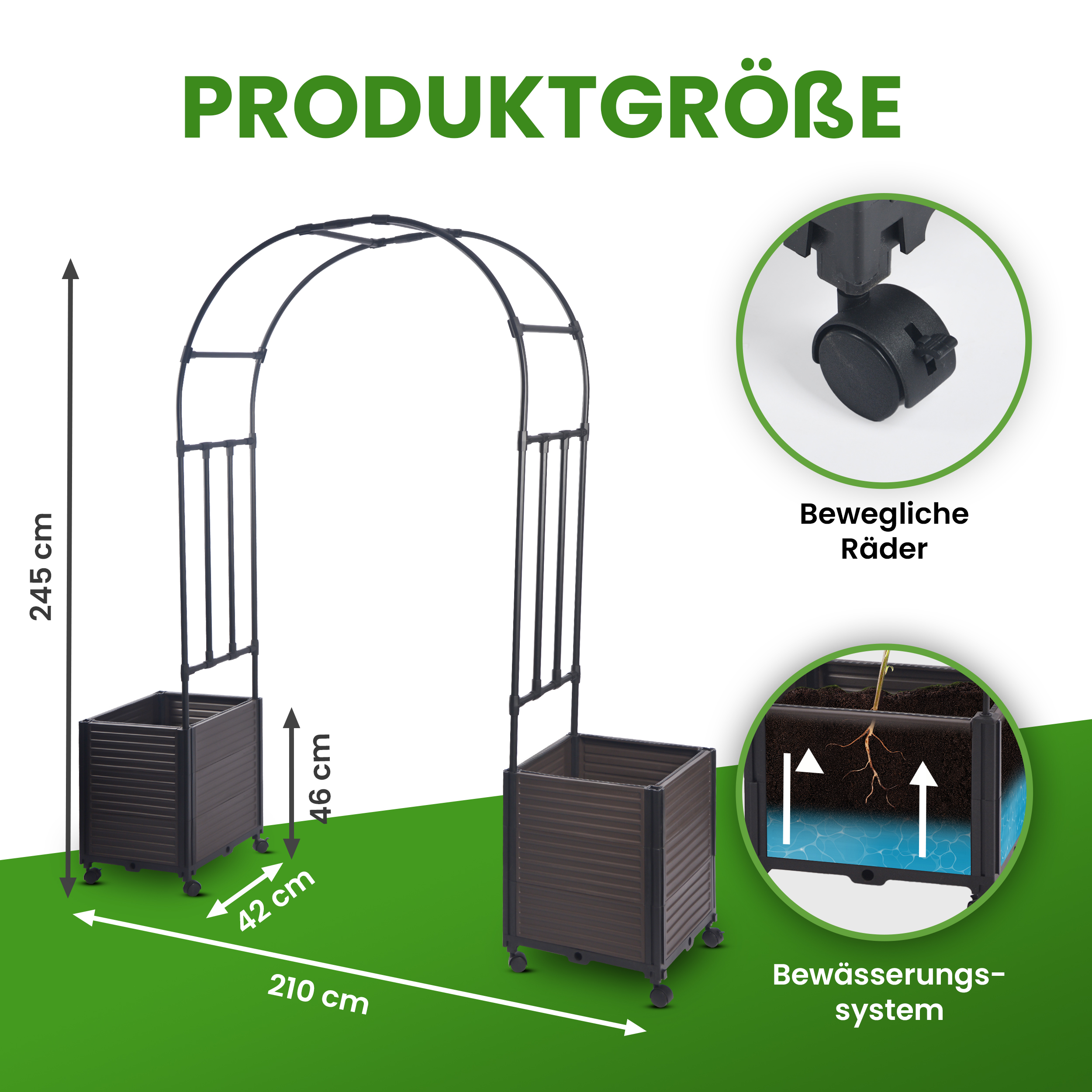 04YiXYVNOj9S2uo Rosenbogen Set mit 2 Pflanzkästen auf Rädern 245 cm hoch Rankhilfe für Kletterpflanzen Blumen