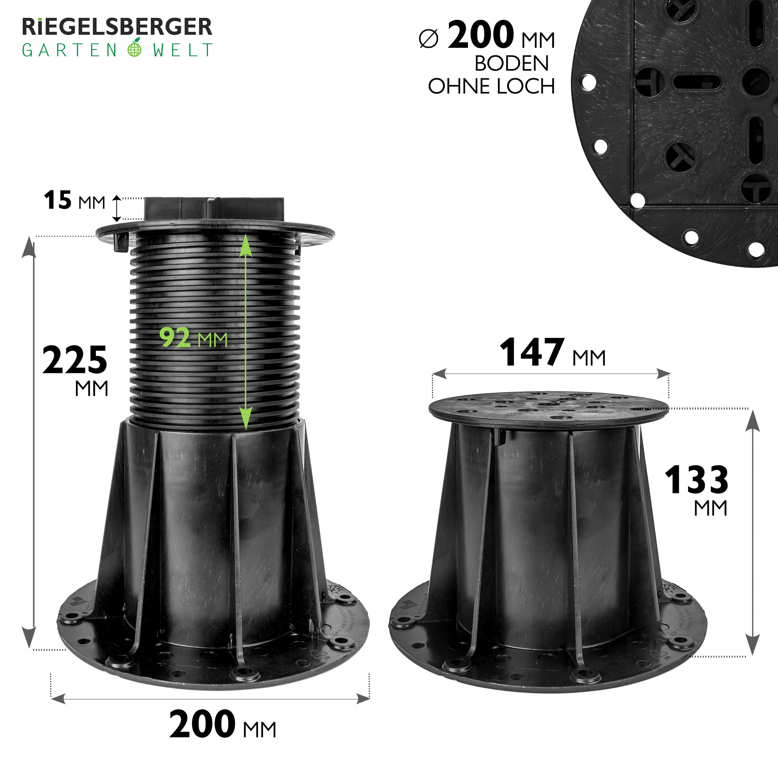 3_Size_133-225-2 1 Palette Plattenlager BASIC für Beton Stein Keramikplatten Terrassenlager Stelzlager Stellfuß