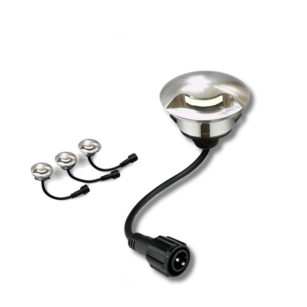 3er-Set LED Bodeneinbaustrahler Außen - rund Ø 6 cm wasserdicht warmweiß - Bodenstrahler für Holzterrasse