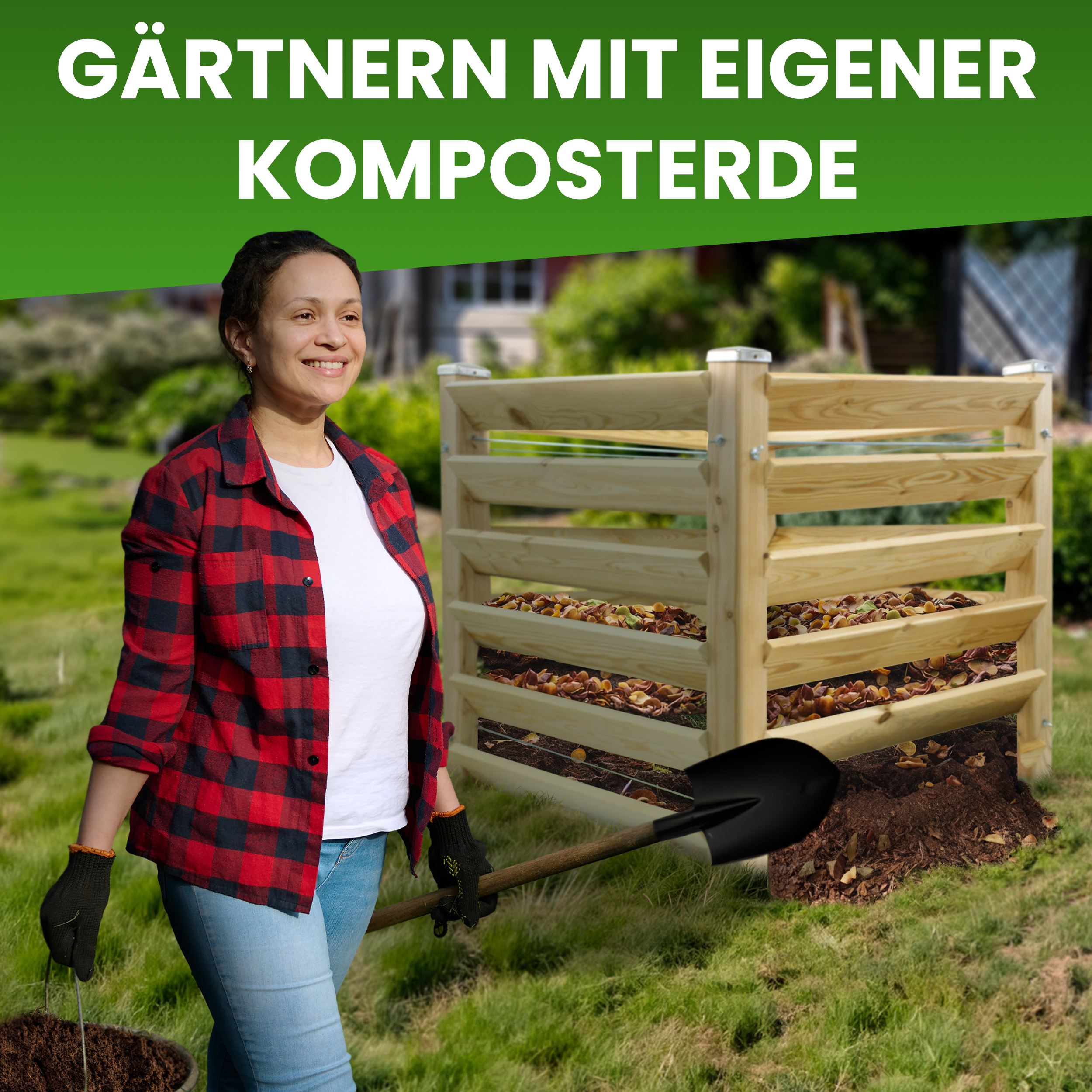 Moderner Komposter Trio 80x226xH100 cm aus Lärchenholz Massivholz Steckkomposter Kompostsilo Holzkomposter
