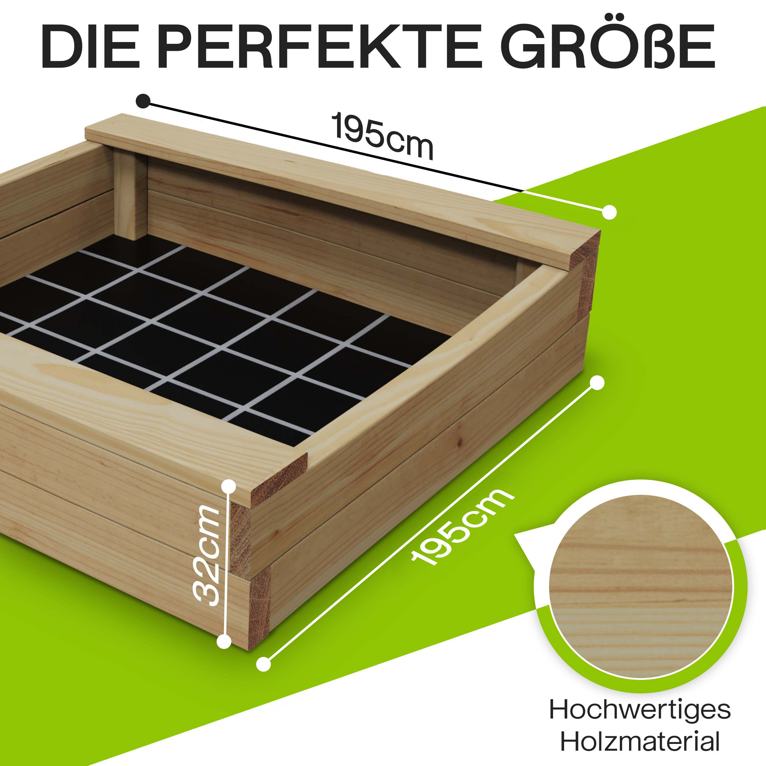 Sandkasten BULLE Lärche natur 45 mm inkl. Sitzbretter und Bodenplane Sandbox