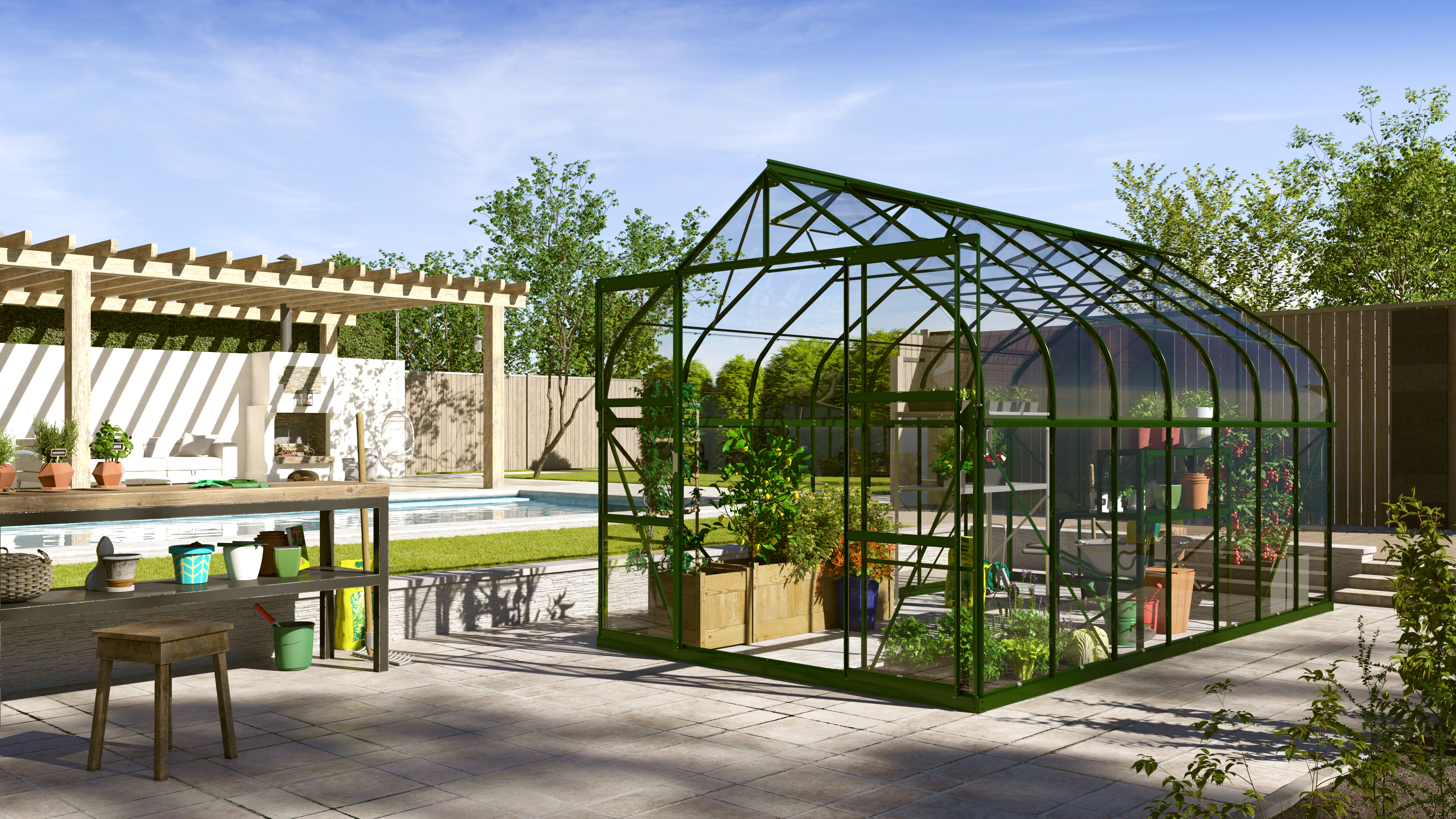 Gewächshaus Dione 11500 ESG3mm, smaragd inkl. Fundament