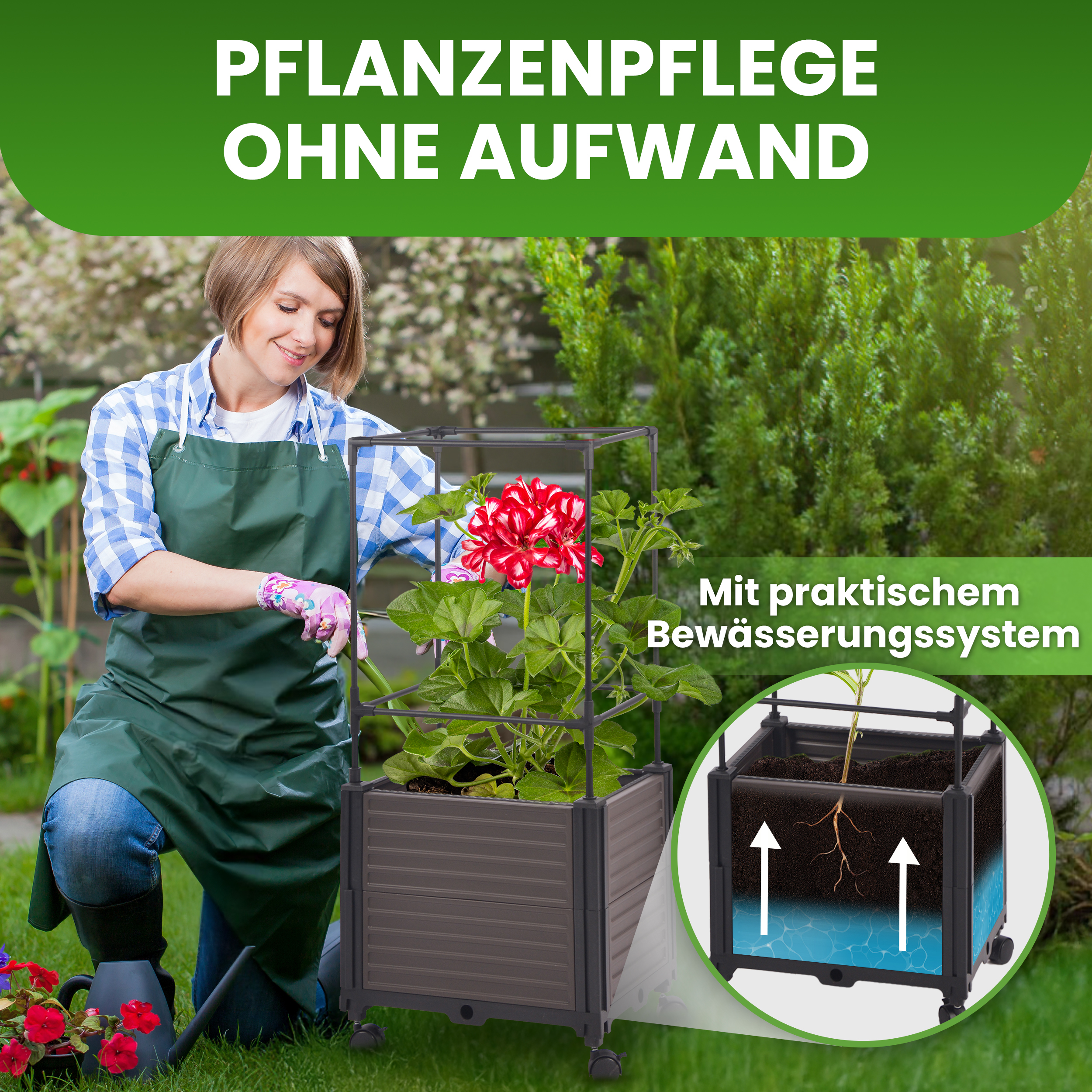 03WsZ3hF1uU3Olz Blumenkasten mit Rankhilfe quadratisch 4 Ebenen 43x30xH165 cm Pflanzgefäß auf Rädern