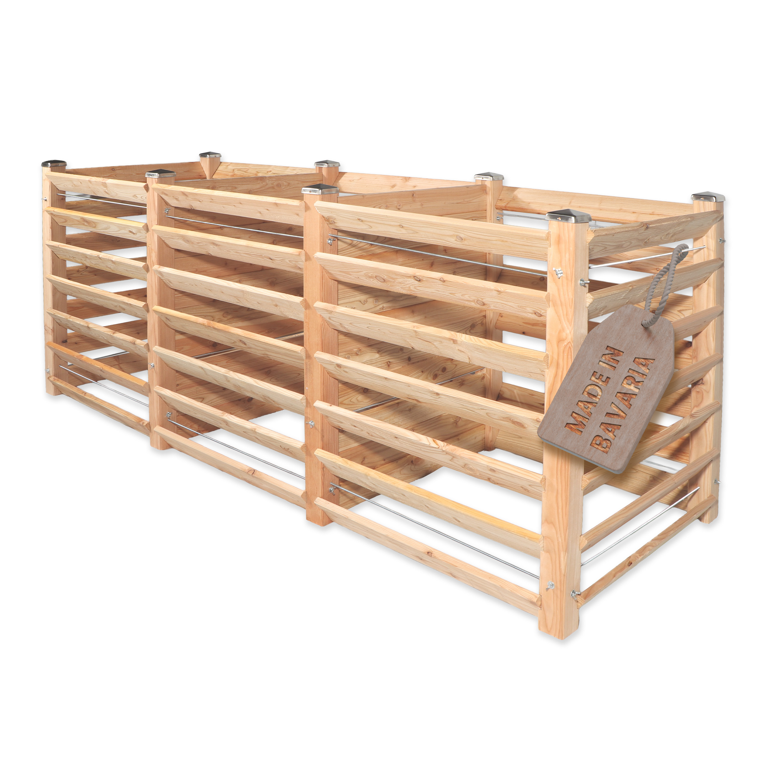 Moderner Komposter Trio aus Lärchenholz 100x286xH100 cm mit Stecksystem