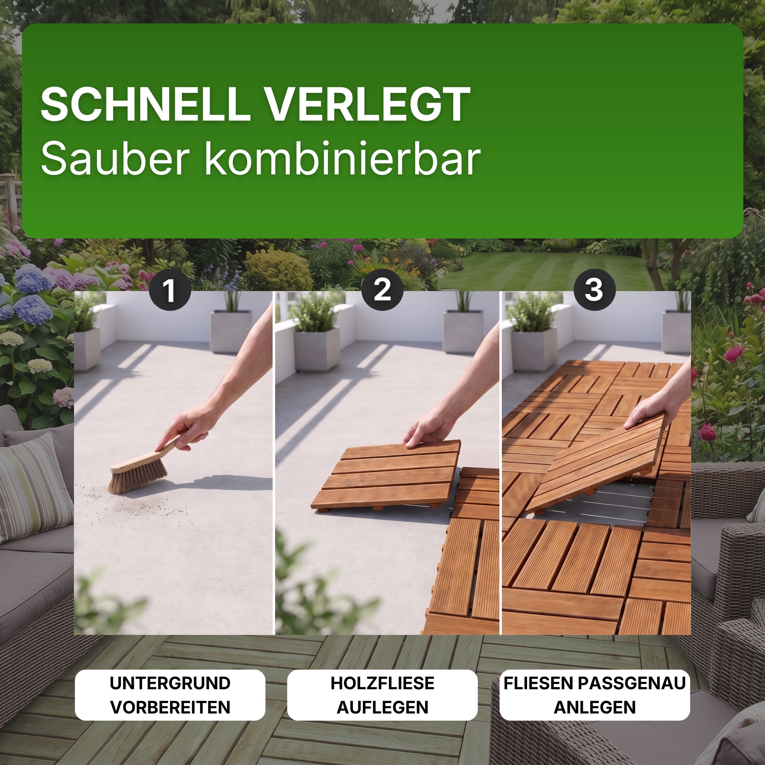 Terrassenfliese aus Kiefernholz BRAUN imprägniert 50x50cm Holzfliese Balkonfliese Fliese Terrasse