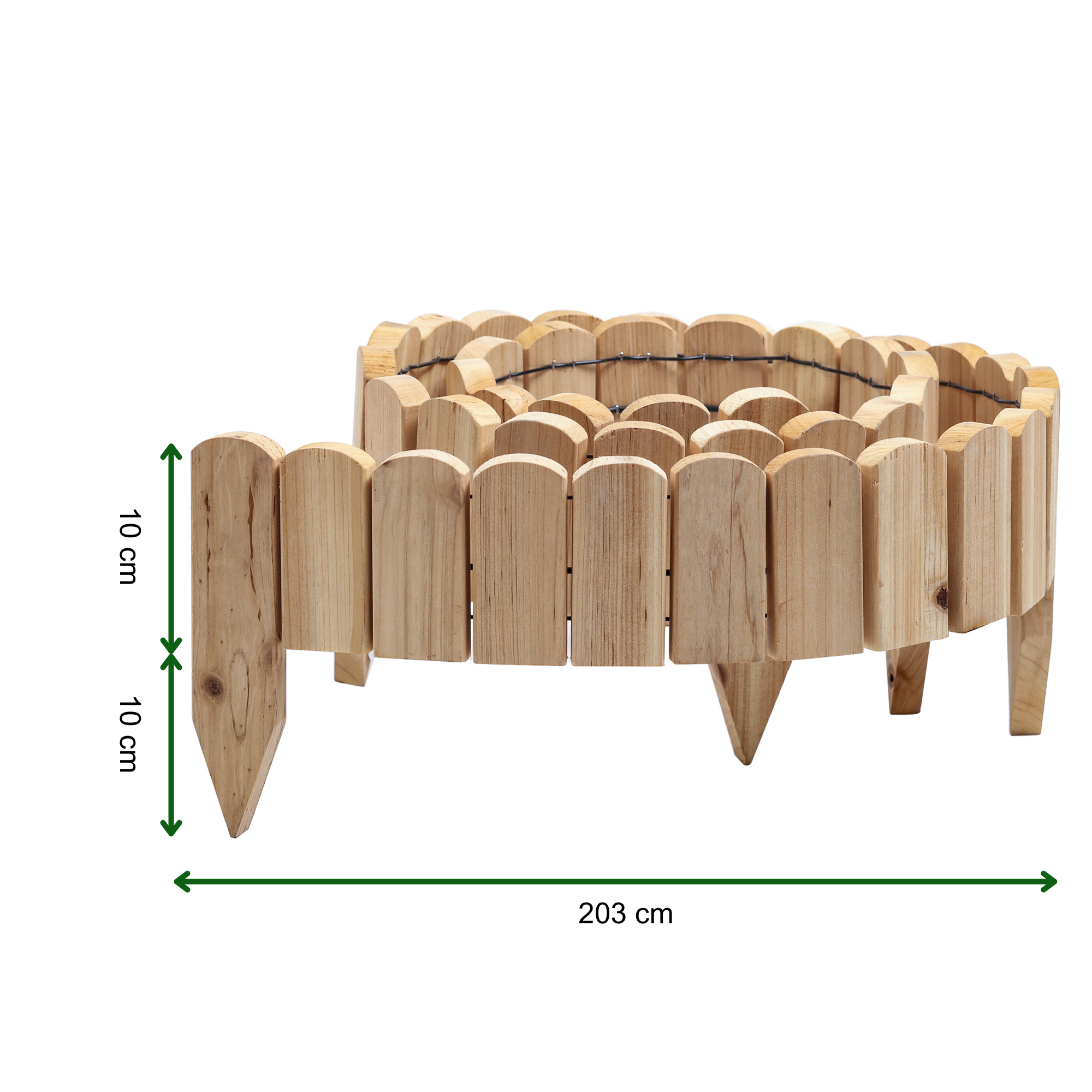 Rollborder-N-20-cm Gartenpalisade Gartenzaun aus Holz in Natur Farbe
