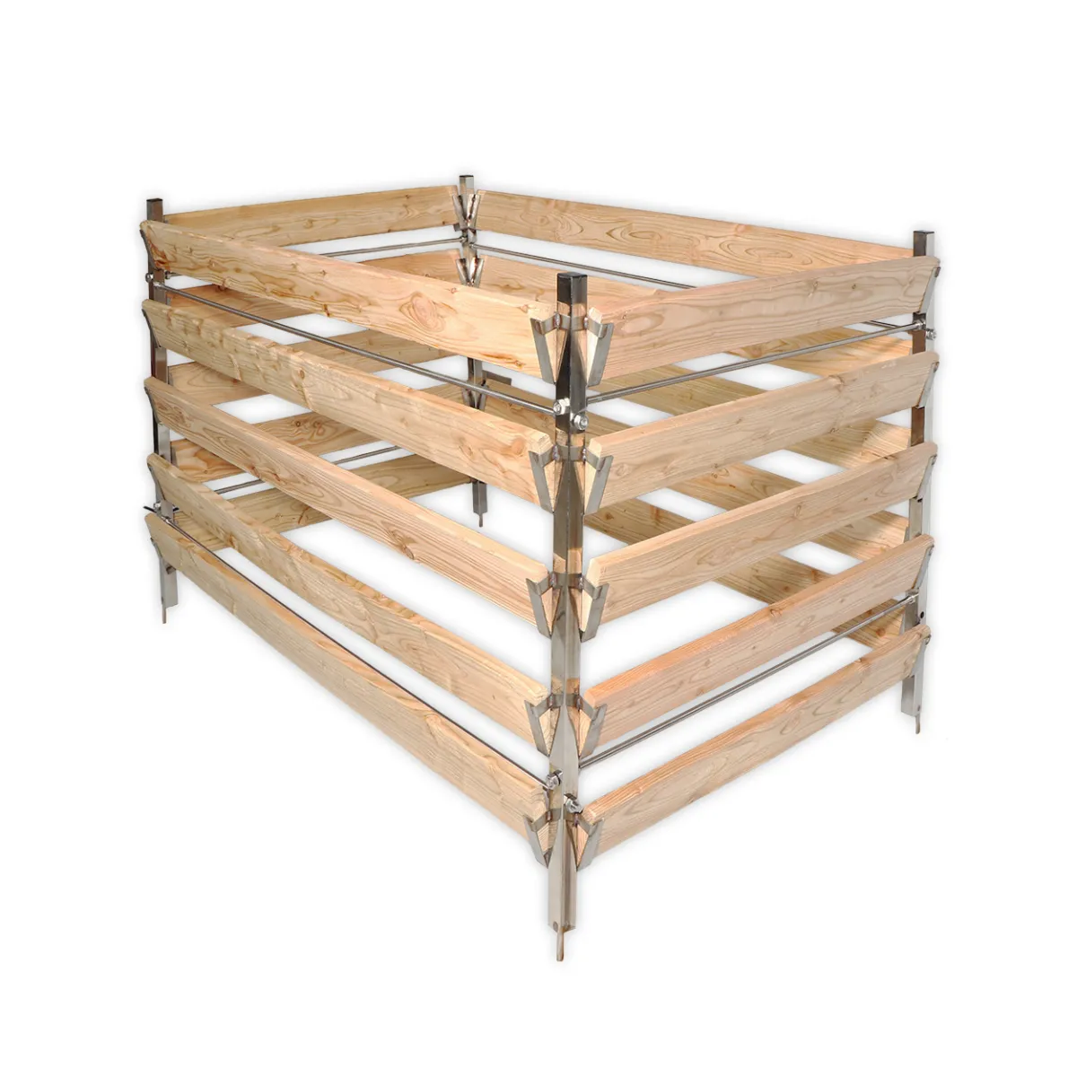 Eleganter Komposter Single 80x100xH80 cm aus Lärche mit Edelstahlpfosten