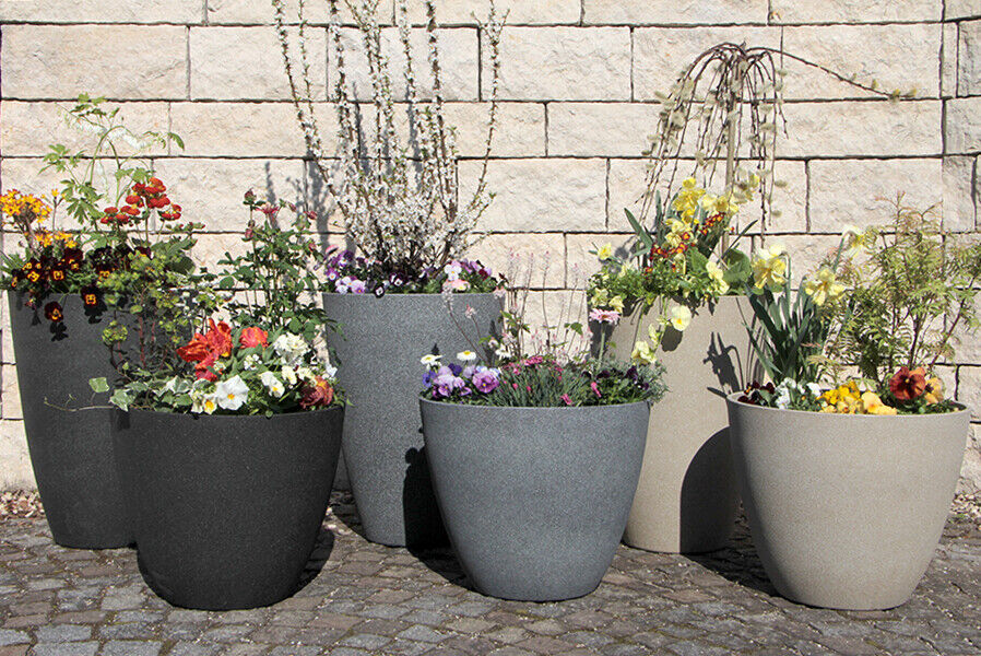 ffJBRPfnm6YPErA Pflanzkübel rund aus Kunststoff Pflanztopf für den Garten Blumentopf außen Übertopf