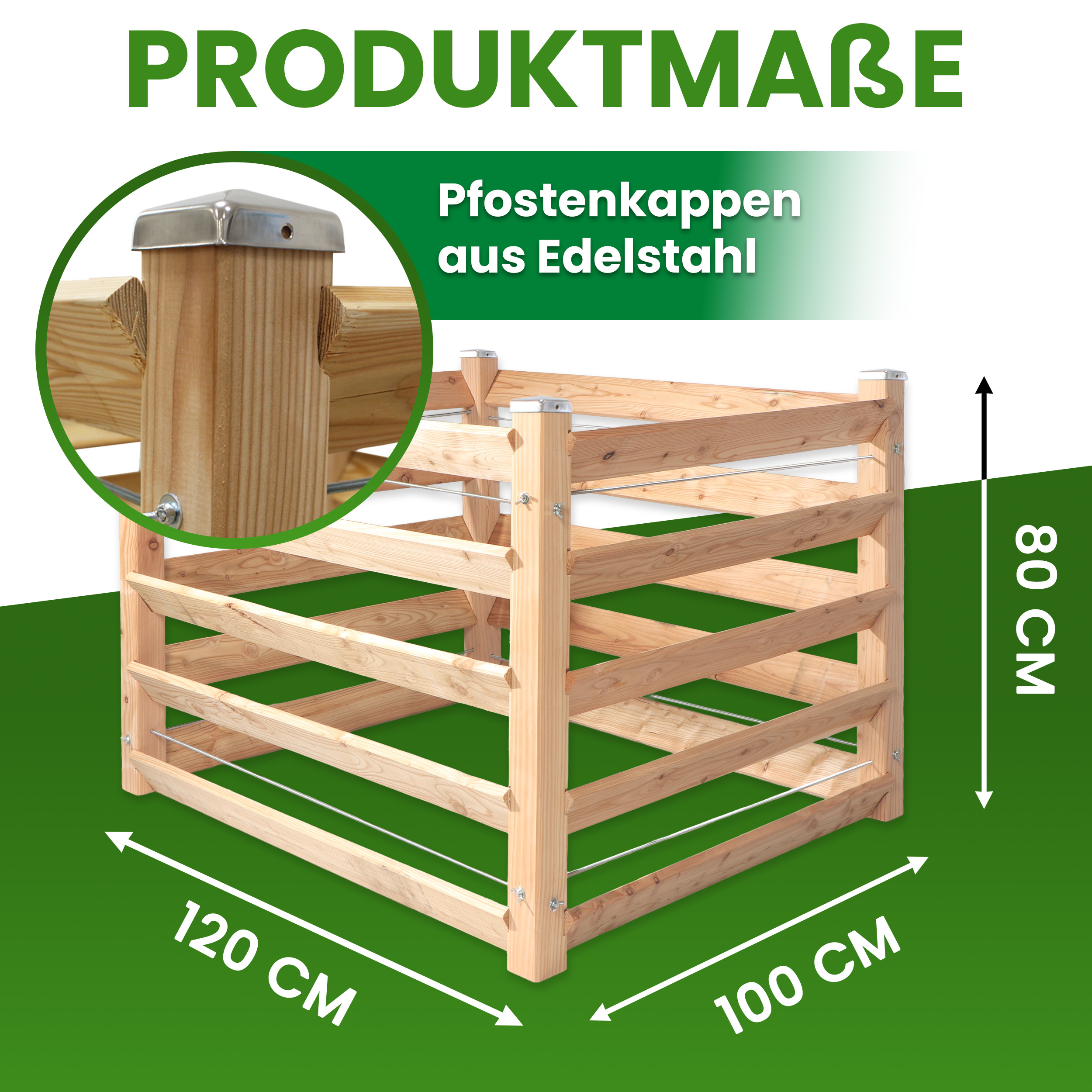 Moderner Komposter Single 100x120xH80 cm aus Lärchenholz Massivholz Steckkomposter Kompostsilo Holzkomposter
