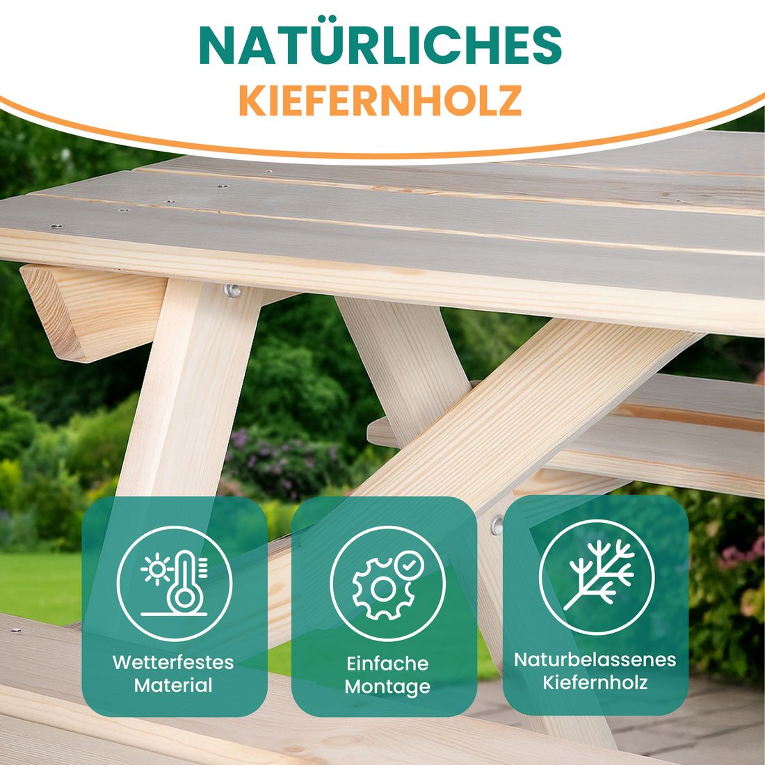 Kinder-Picknicktisch Sandy Tisch mit Bänke aus Kiefer natur