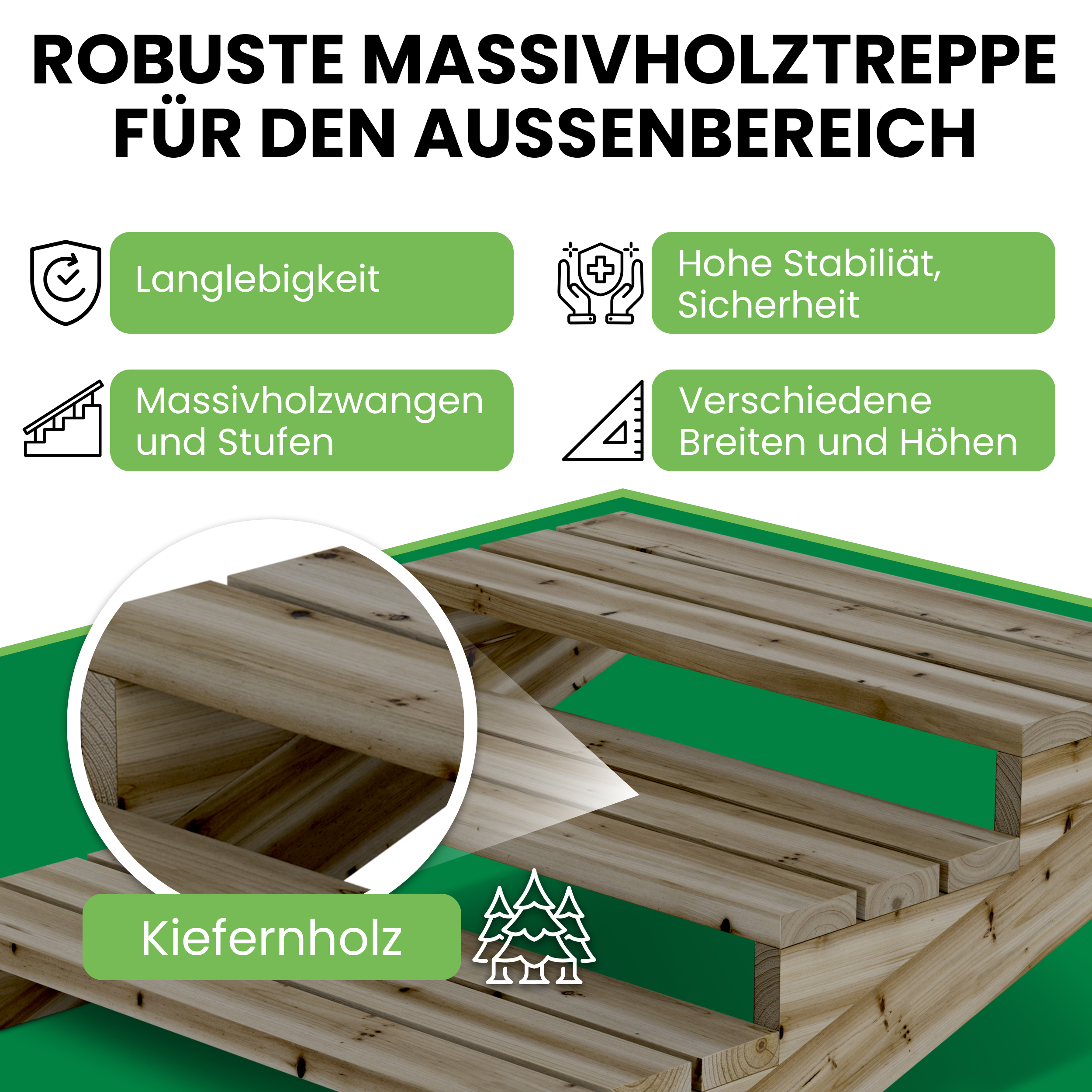 02AtJtzO5l9LyDj Terrassentreppe XL Kiefer imprägniert Treppe mit Stufen Wangentreppe Breite