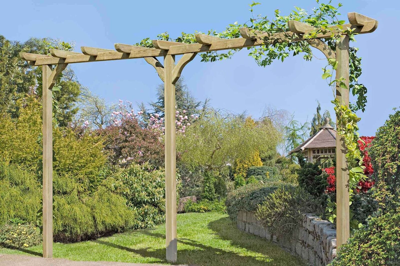 uhi Pergola aus Holz 450 cm lang Torbogen Rankhilfe Rankgerüst Blumenbogen Spalier Rosenbogen
