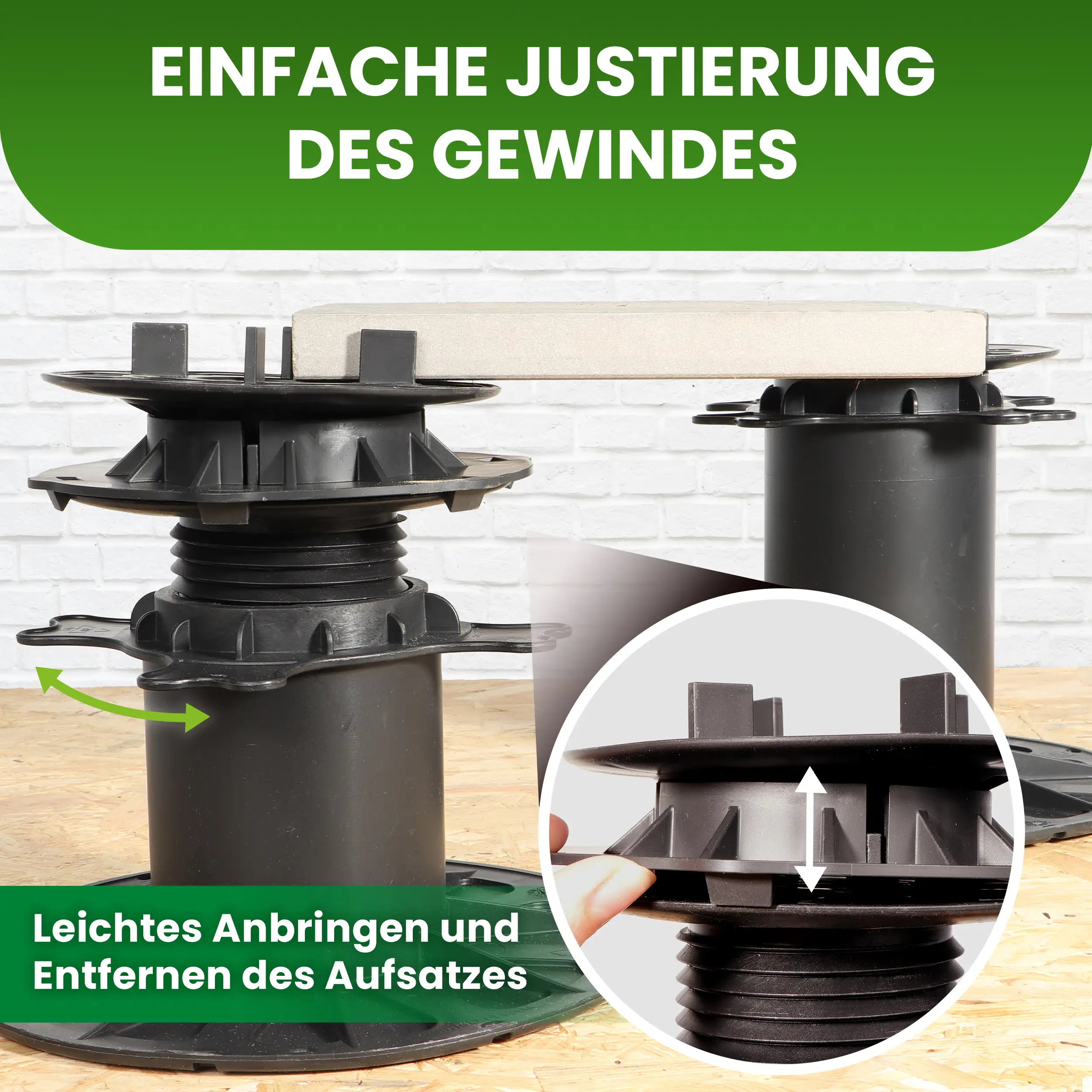 Premium Plattenlager 200–300 mm mit Gefälleausgleich für Terrassenplatten, 18 Stück