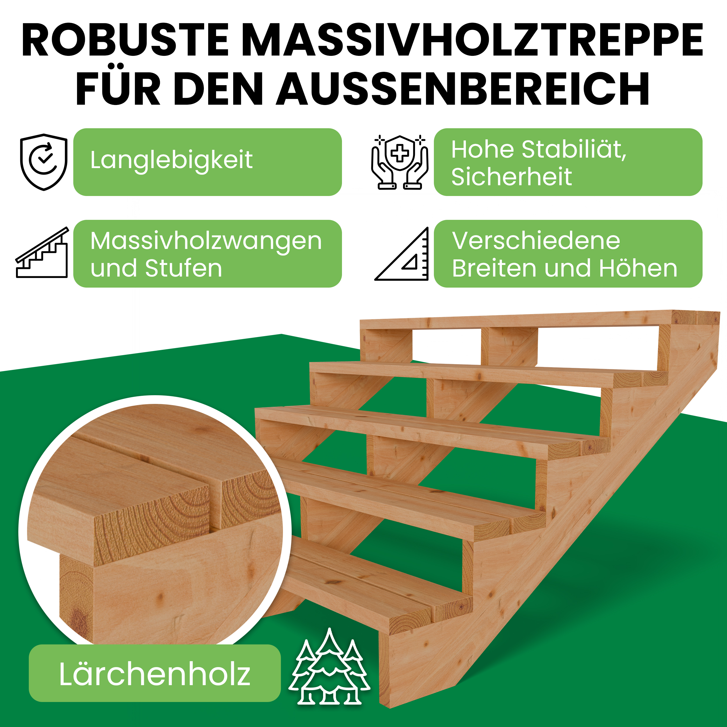 Terrassentreppe aus Lärche Treppe Stufen Wangentreppe Breite