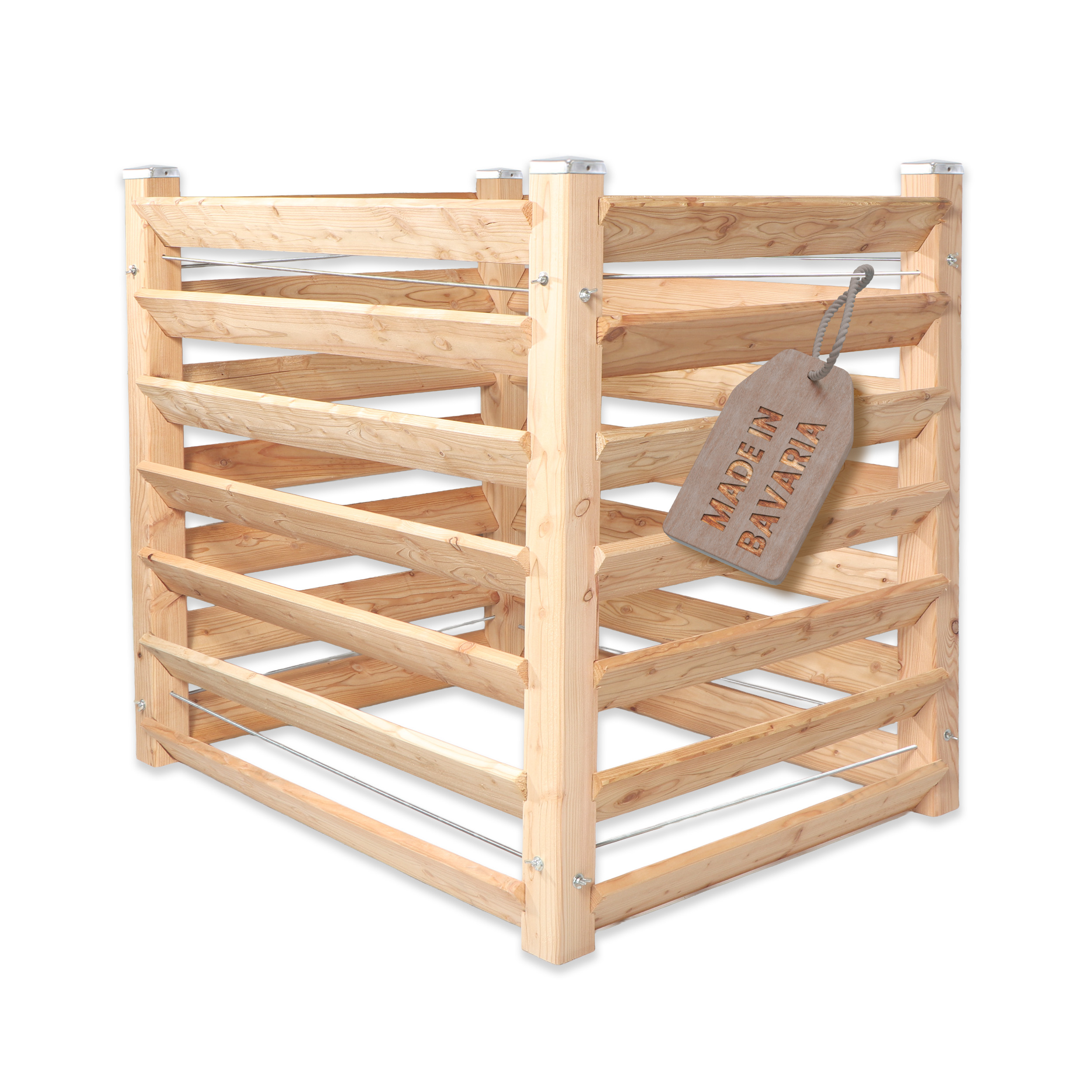 Moderner Komposter Single 120x120xH100 cm aus Lärchenholz Massivholz Steckkomposter Kompostsilo Holzkomposter