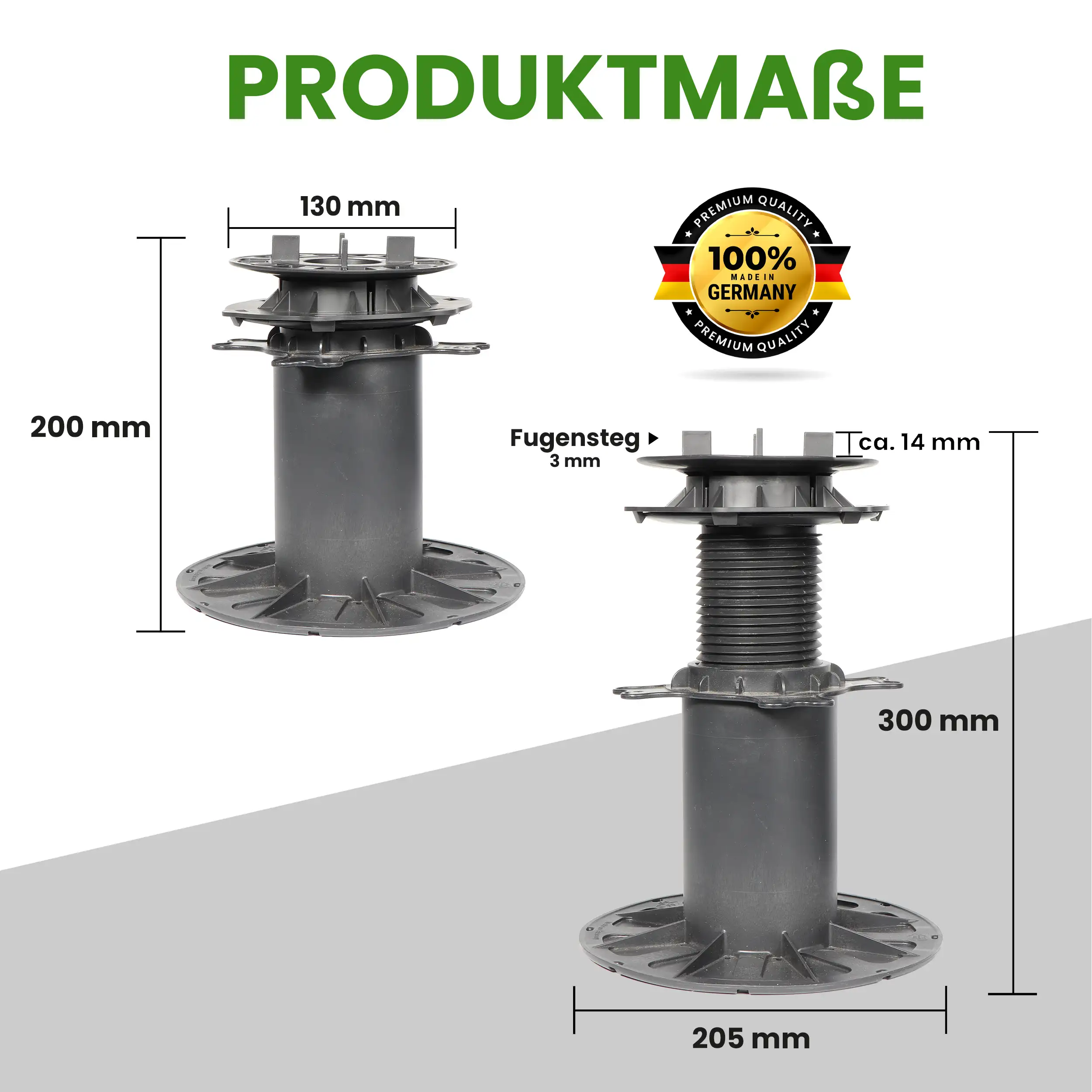 Premium Plattenlager 200–300 mm mit Gefälleausgleich für Terrassenplatten, 18 Stück