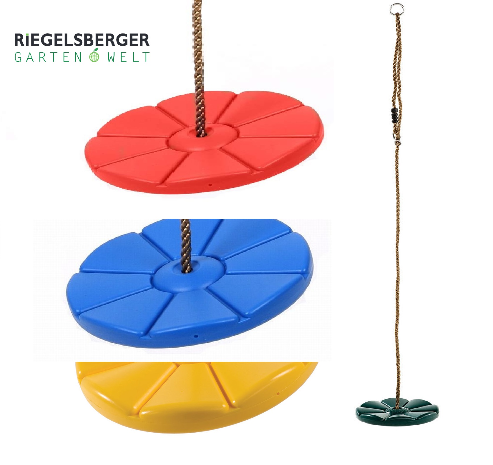 Tellerschaukel-gemischt Tellerschaukel Affenschaukel aus Kunststoff, Ø 280 x 40 mm, für eine Schaukelhöhe 1,80 bis 2,50
