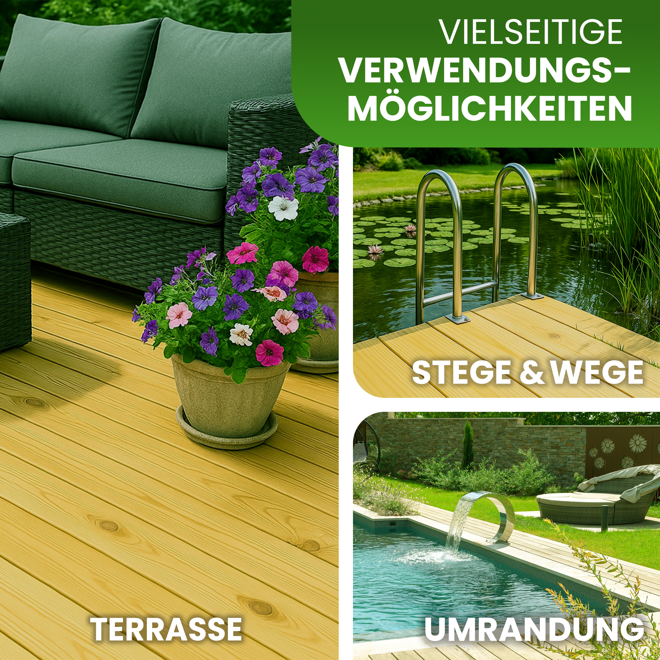 Terrassendiele 40x120 mm glatt Kiefer imprägniert Bohle Kiefernholz