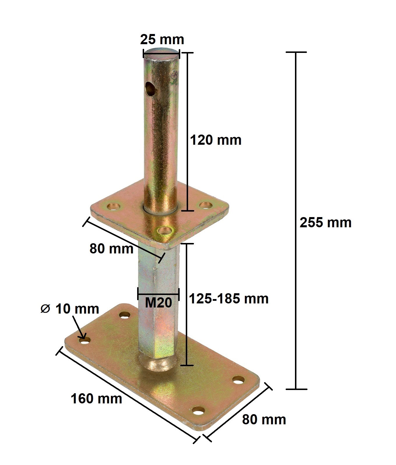 Pfostentraeger-T-V1 T-Pfostenträger zum Aufschrauben mit Dorn höhenverstellbar 140-200 mm