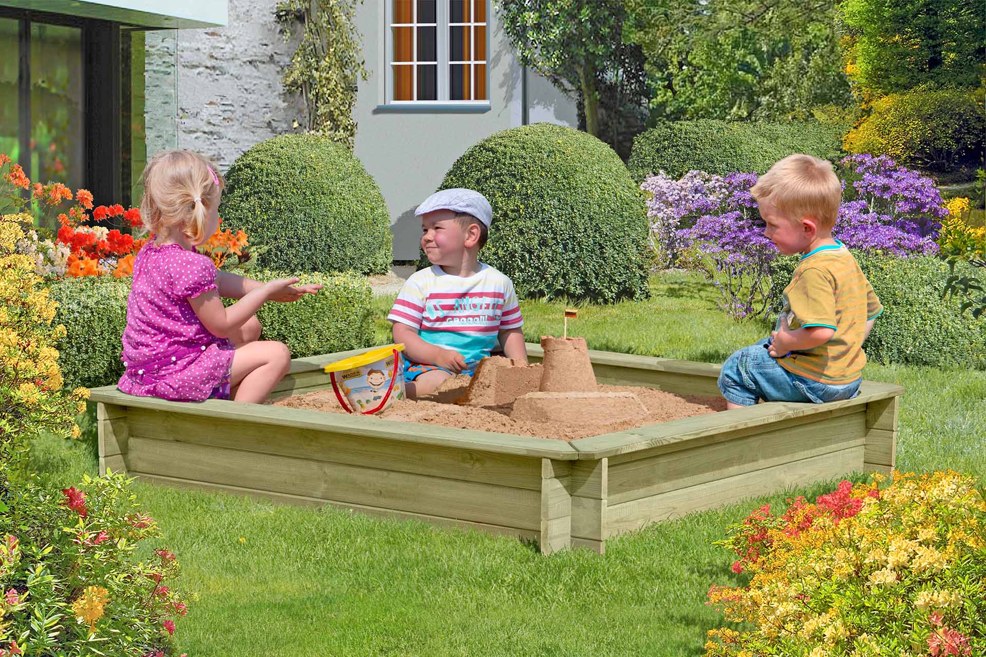 Massiver Sandkasten Werner 180 x 180 x H30cm Sandkiste Buddelkiste Spielkasten Sandbox 