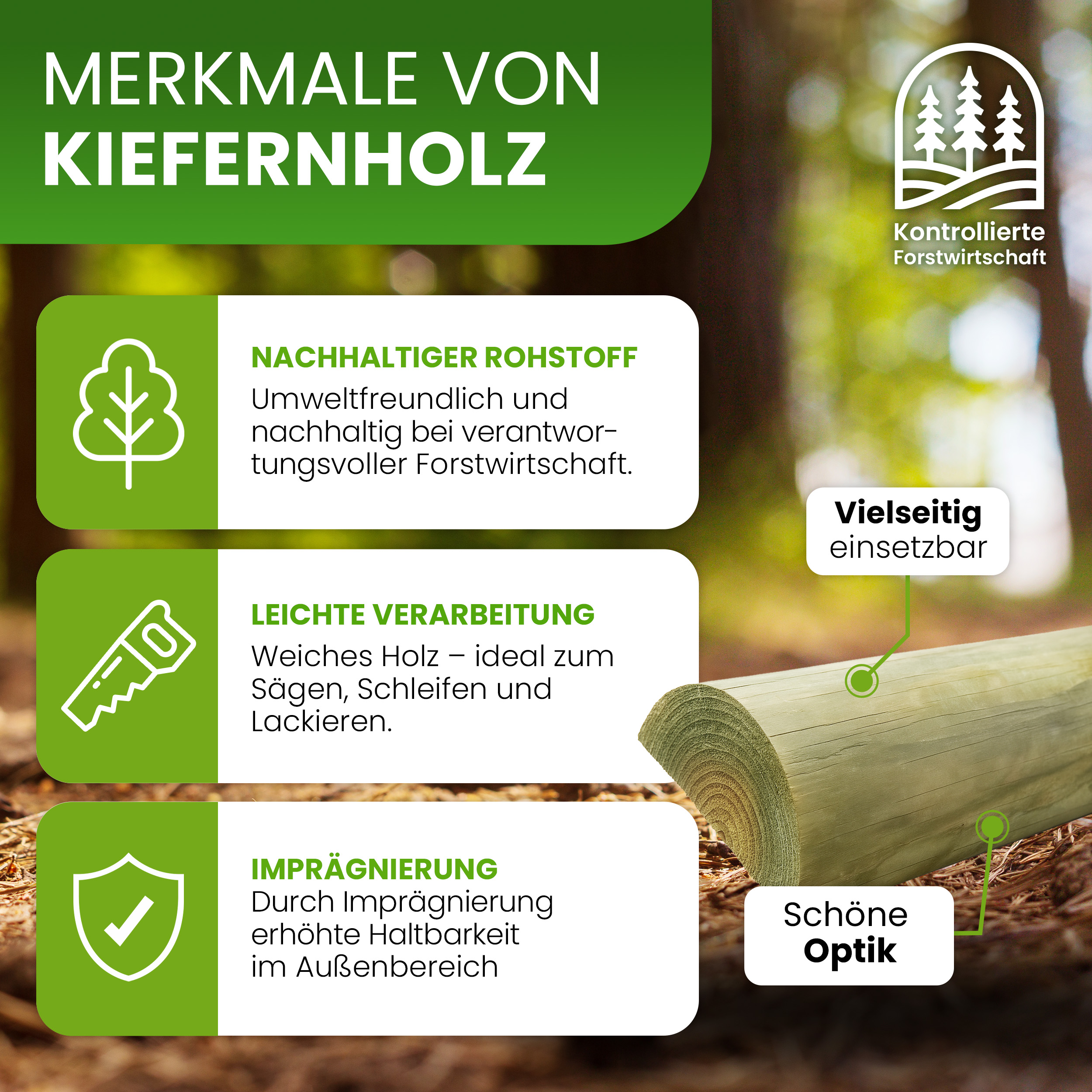 Halbrunde Querriegel Ø 9 cm Kiefer imprägniert Zaunriegel