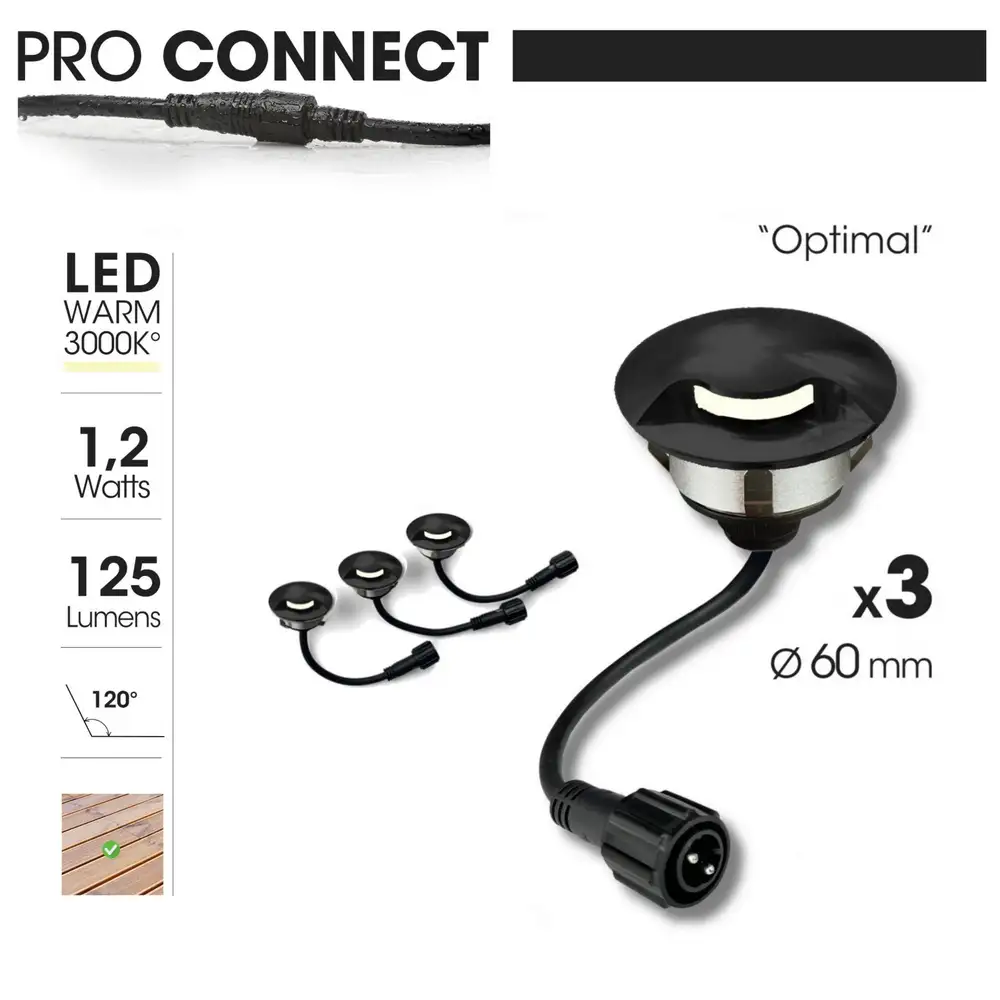 3er-Set LED Bodeneinbaustrahler Außen - rund Ø 6 cm wasserdicht warmweiß - Bodenstrahler für Holzterrasse