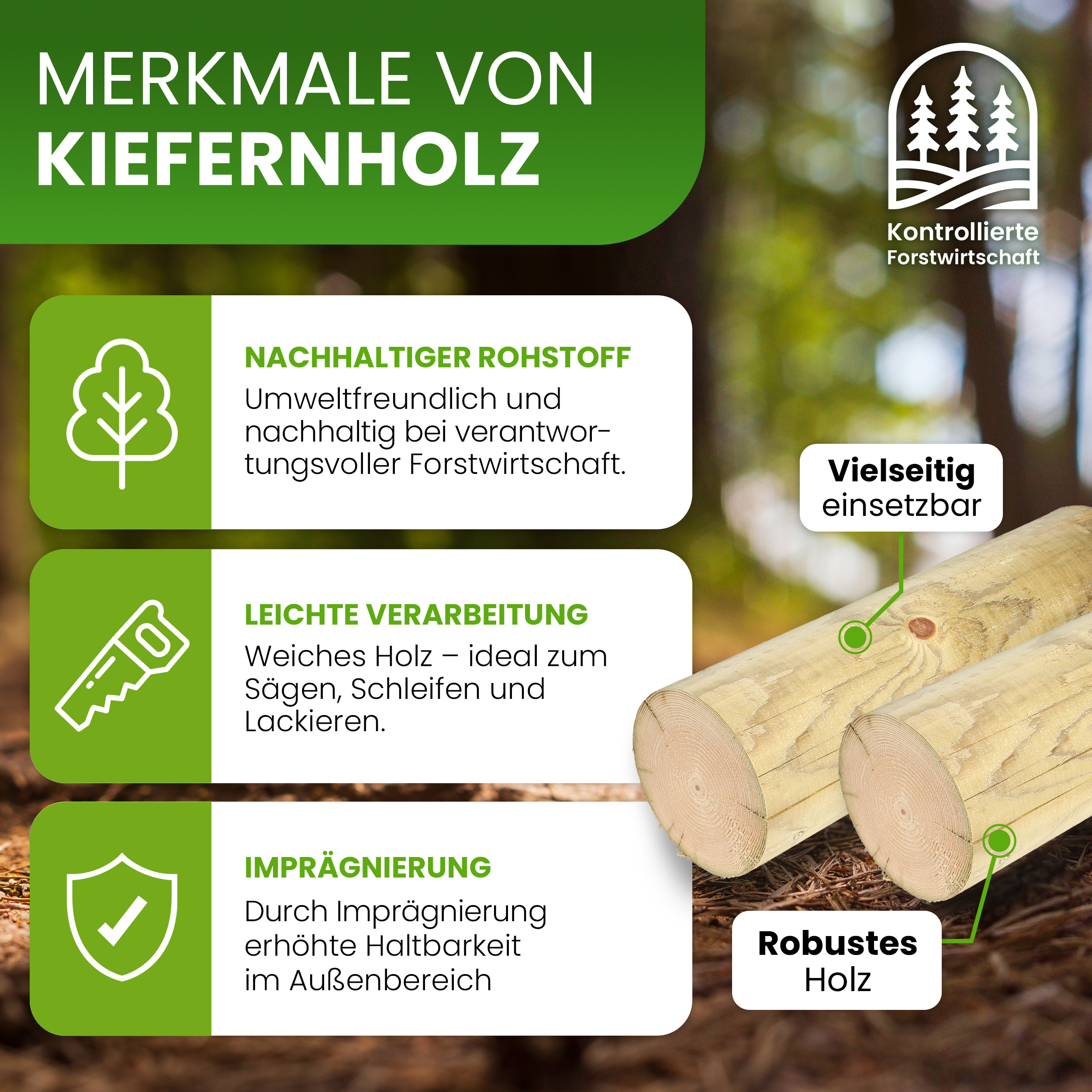 Palisade Ø 14 cm Kiefer imprägniert Rundholz Pfosten