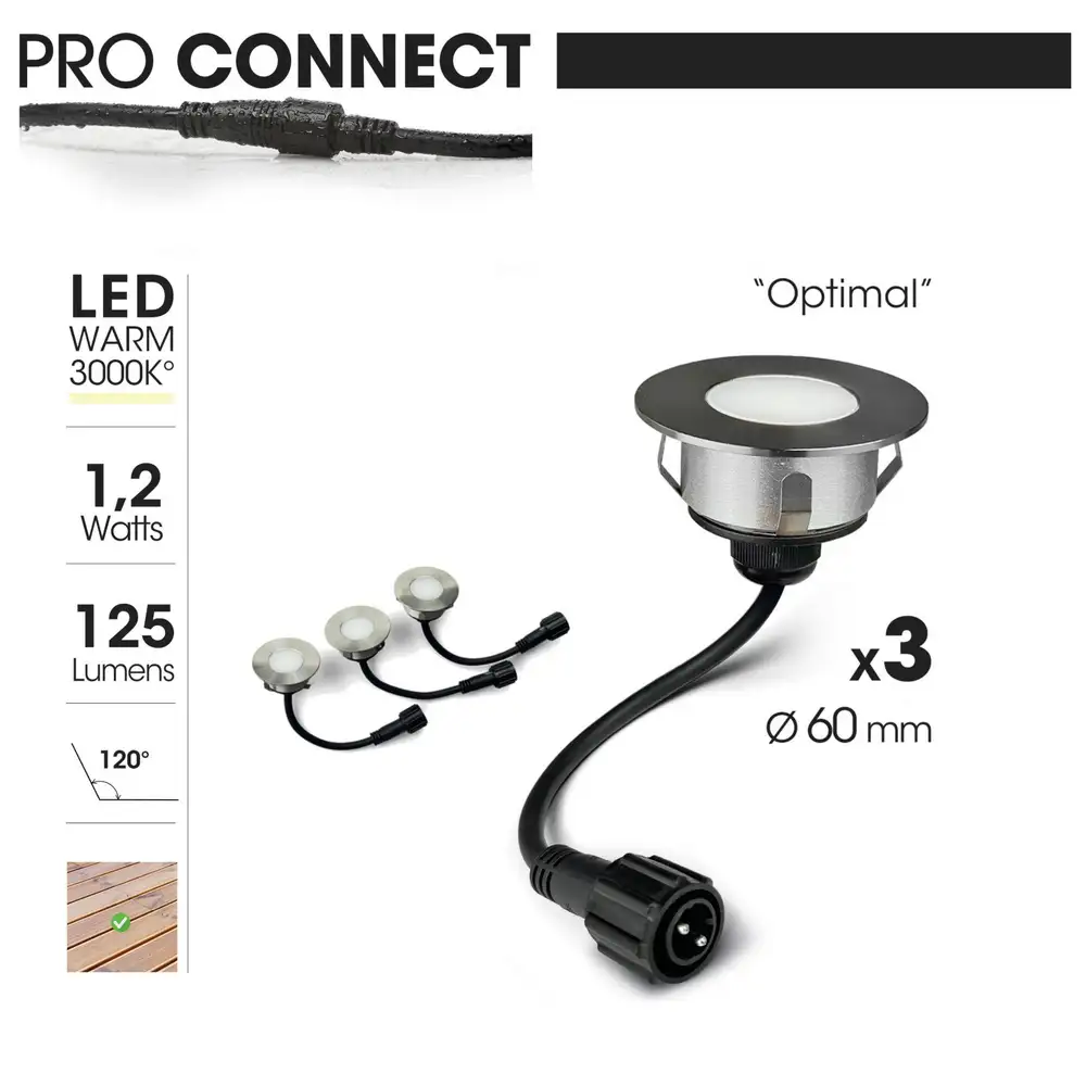 3er-Set LED Bodeneinbaustrahler Außen - rund Ø 6 cm wasserdicht warmweiß - Bodenstrahler für Holzterrasse