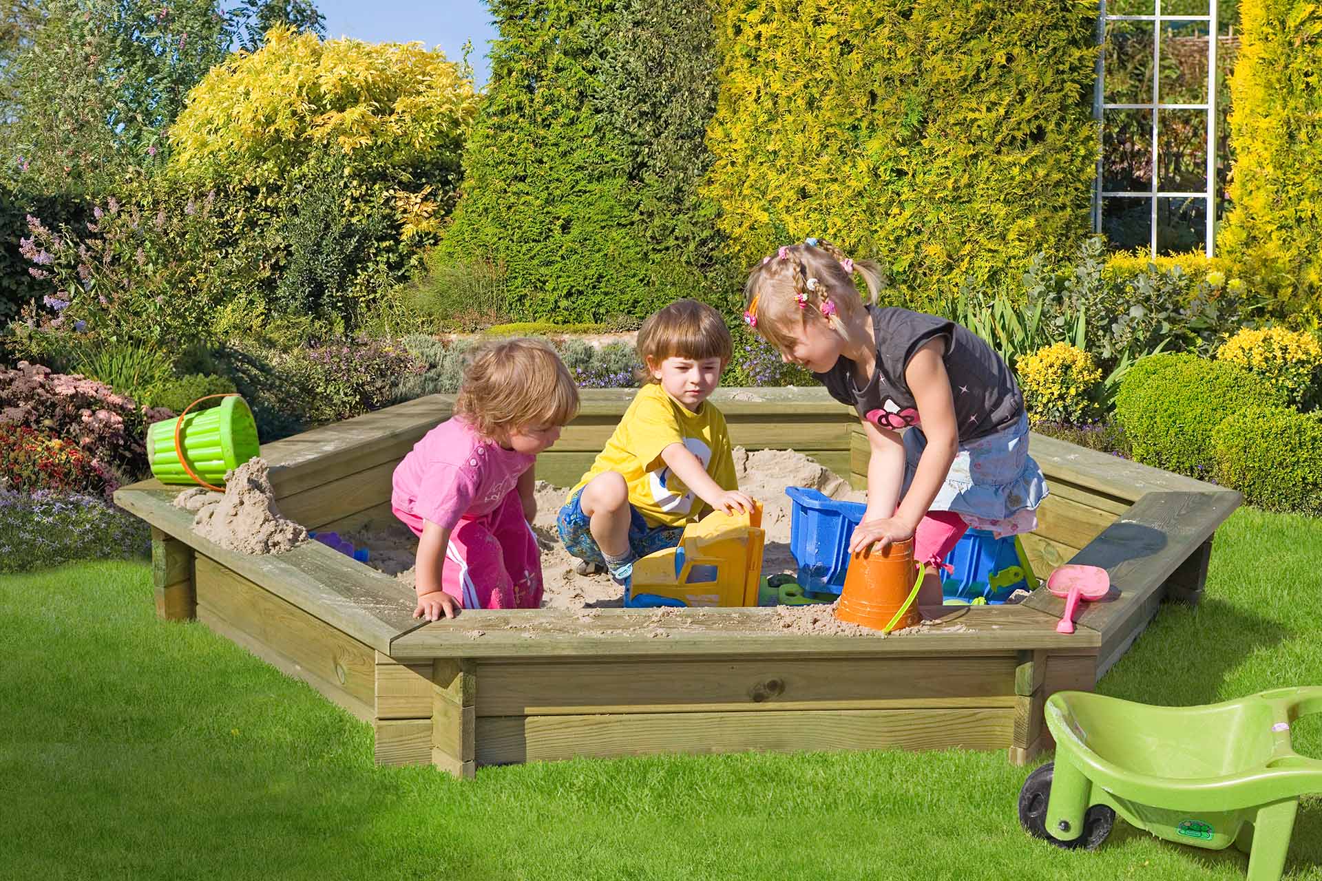 6-eck Sandkasten Noah Ø230cm Kiefer imprägniert 