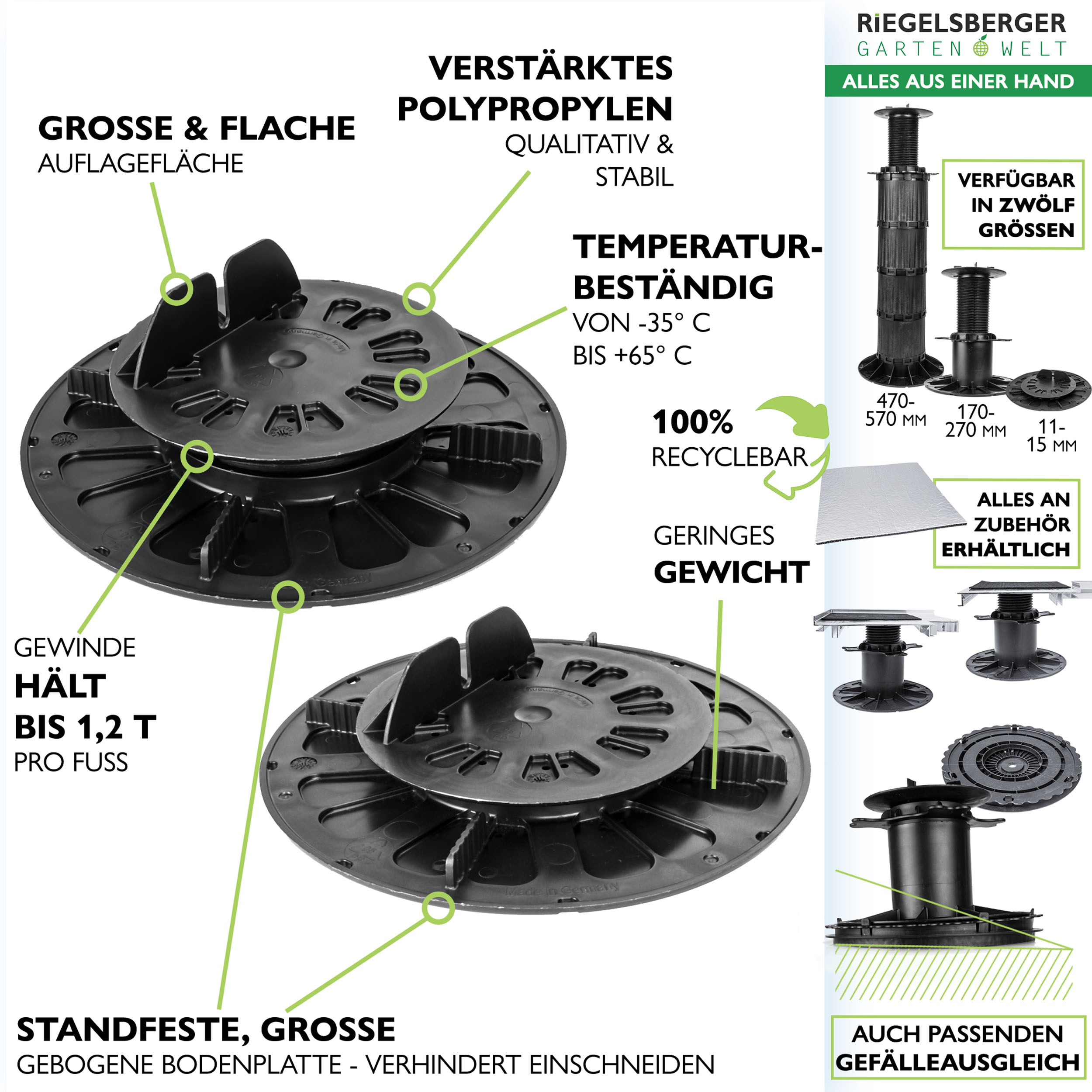 5_Features_19-27RrXn5Vf3f5dMi 1 Karton Balkenlager PREMIUM Stelzlager für Holz WPC ALU - volle Verpackungseinheit