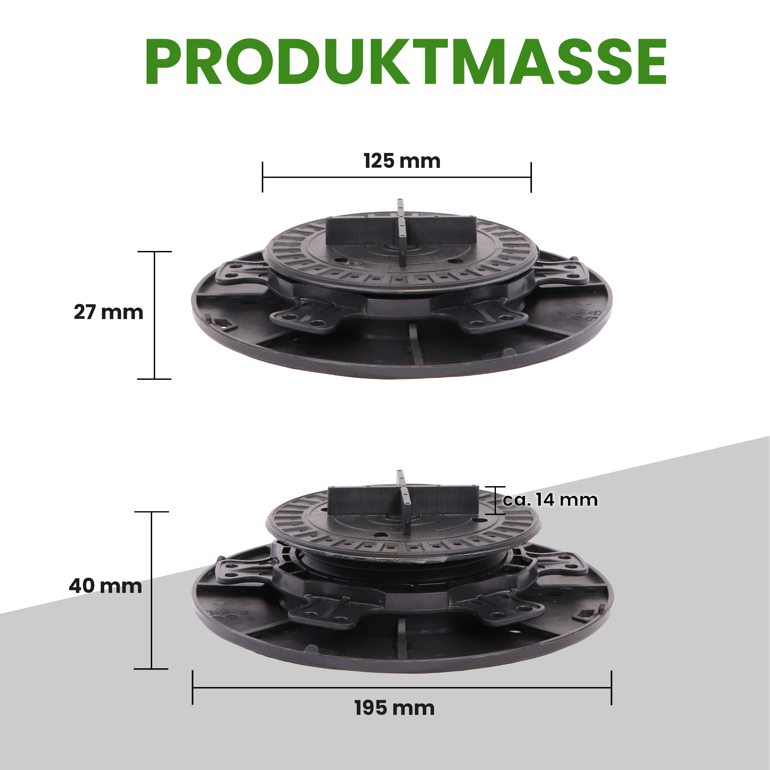 Plattenlager Pro 27–40 mm höhenverstellbar inkl. Trittschutz-Pad 2 mm (96 Stück)