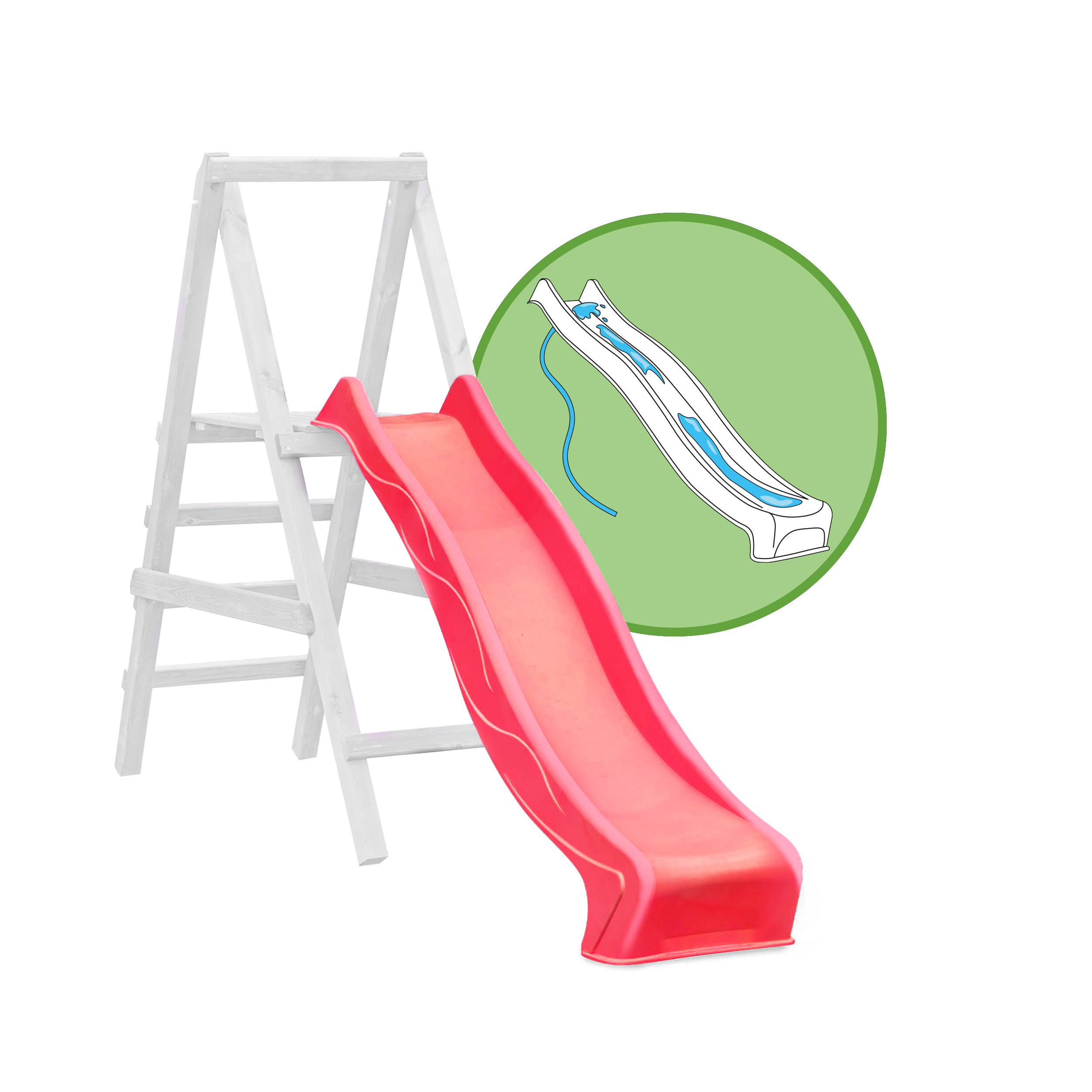 Wellenrutsche 290 cm mit Wasseranschluss Anbaurutsche für Podesthöhe 150 cm für Spielturm oder Schaukel