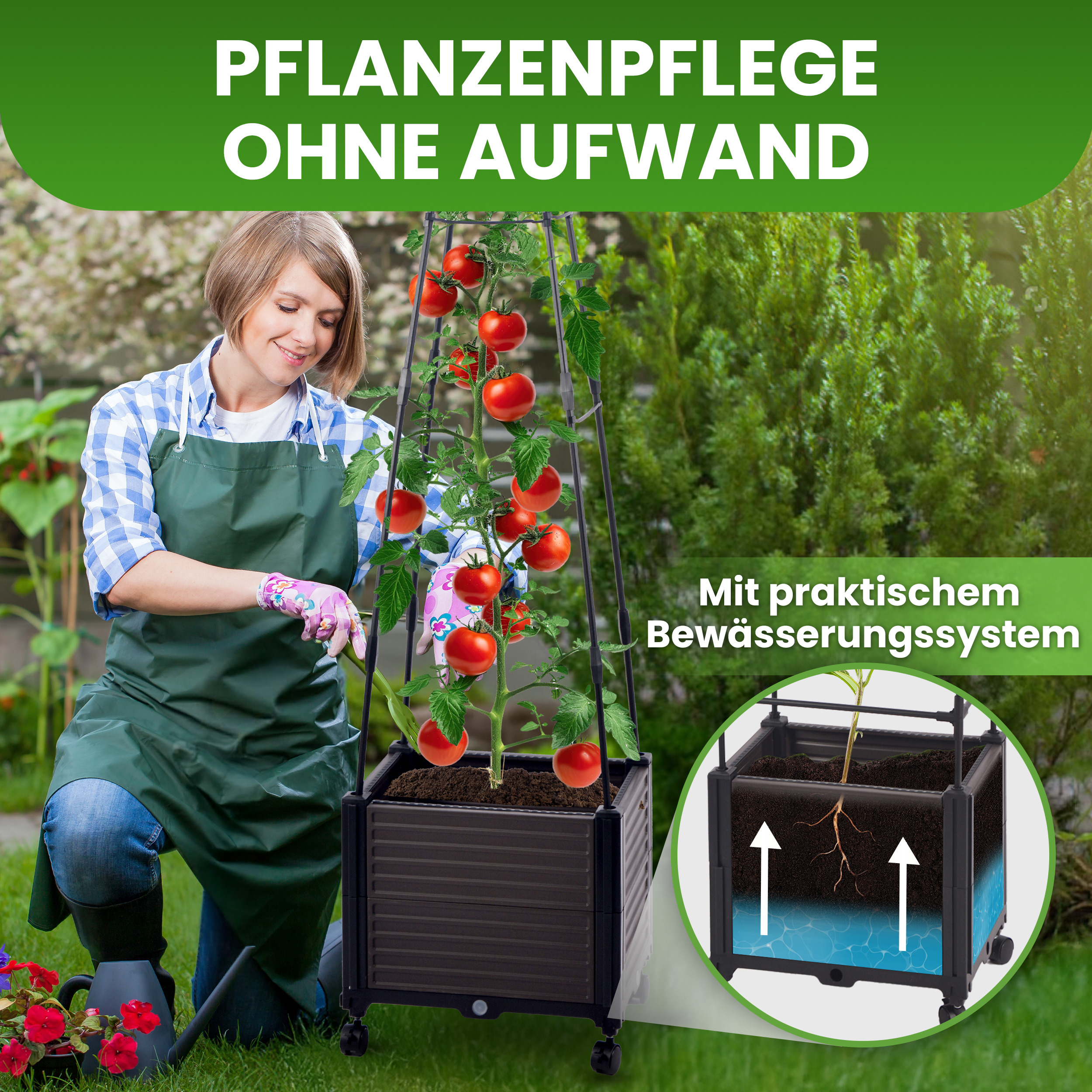 03z4x8uGdNDutKG Blumenkasten Set mit Rankhilfe gespitzt 41x30xH160 cm Pflanzkasten auf Rädern