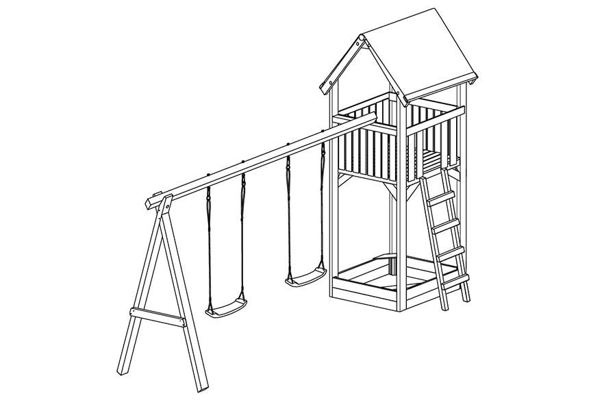 1820-skizze-prem-m Spielturm Premium S für Kinder mit Sandkasten und Schaukel