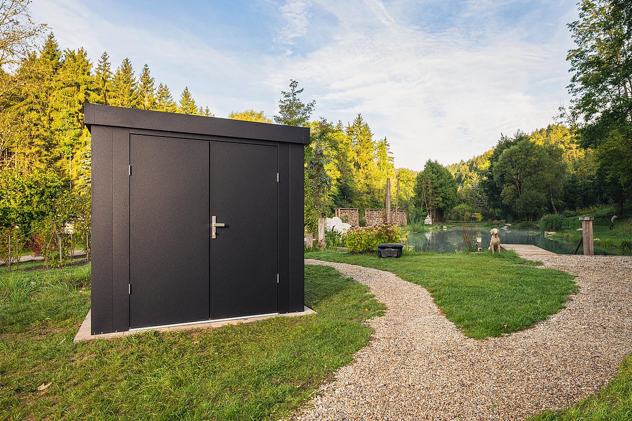 AmbienteYrZNd5ZTx23No Gerätehaus mit Pultdach aus Metall Geräteschuppen Gartenhaus Gartenhütte