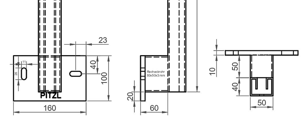 3Kl1BDkil5GIBe Pitzl Balkonsäule BSP C-Profil 50x40x3 mm Stirnseitig zum Andübeln feuerverzinkt Höhe