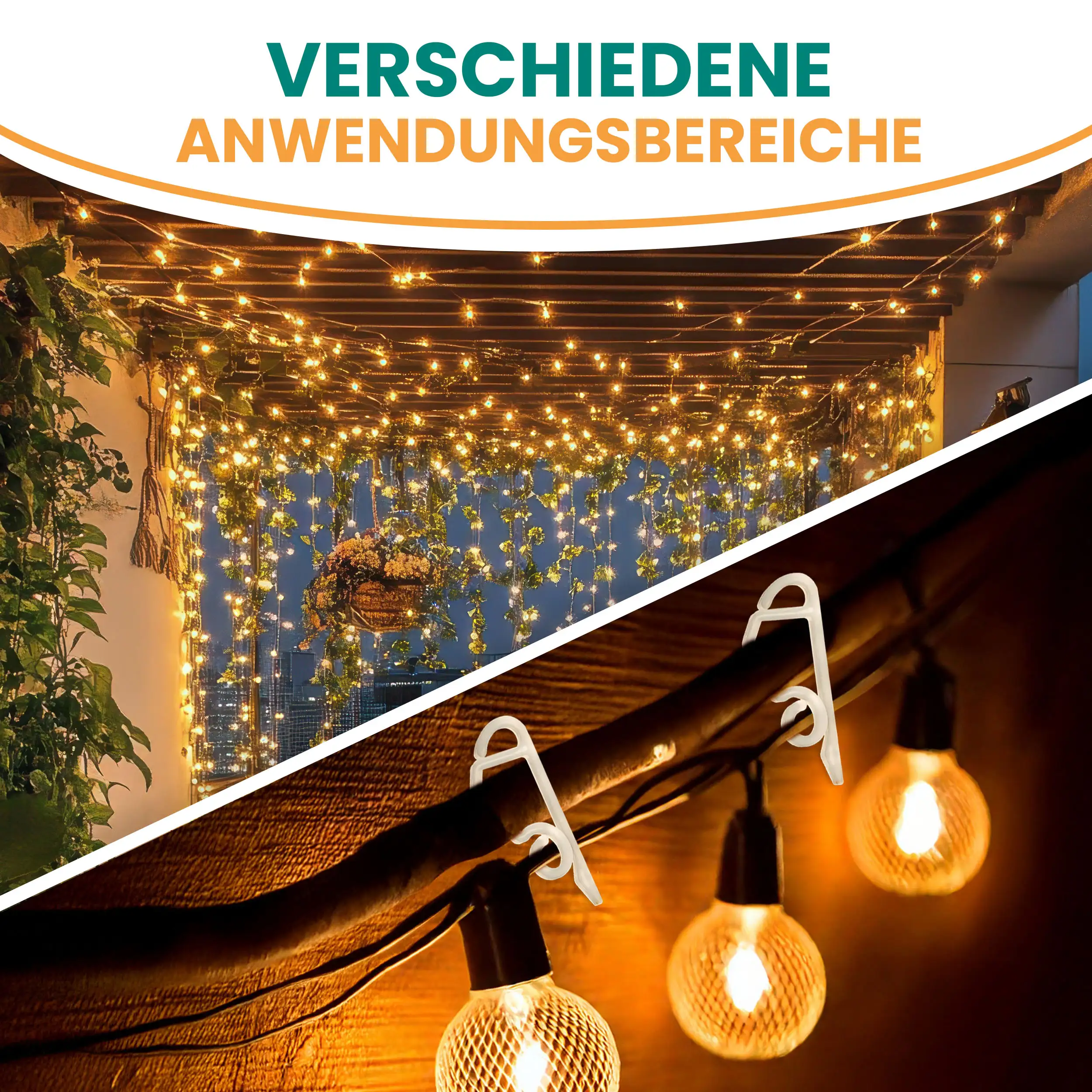 Befestigungshaken für Lichterketten 20 Stück transparent Dachrinnenhaken Kunststoffhaken