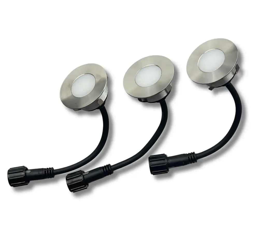 3er-Set LED Bodeneinbaustrahler Außen - rund Ø 6 cm wasserdicht warmweiß - Bodenstrahler für Holzterrasse