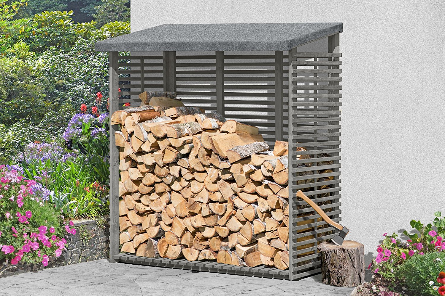 holzunterstand Kaminholzunterstand mit Rückwand B188 x T69 x H183 cm inkl. Dachpappe, Beschlag-Set