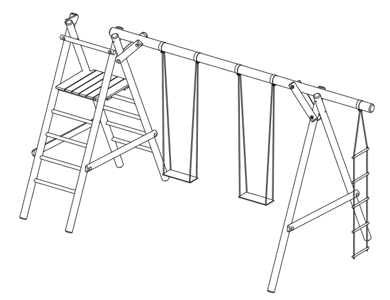 fff Schaukelgerüst Typ 5.2 Classic für Kinder aus Holz KDI Doppelschaukel mit Seil und Podest