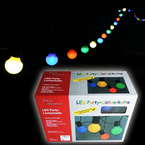 LED Party-Lichterkette 5 m lang mit 20 Kugel-Laternen bunt