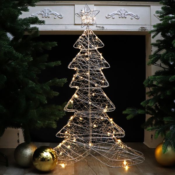 Silberdraht-Tannenbaum 100 cm mit 80 warmweißen LED, 16 LED blinkend