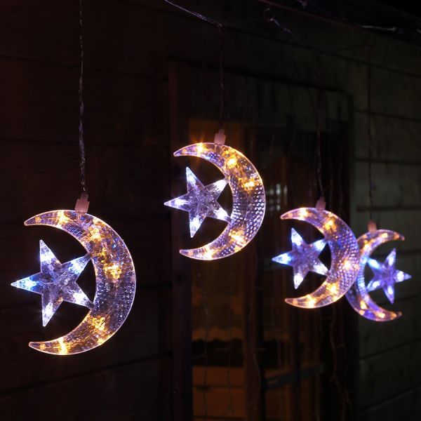 LED-Lichterkette 5 Halbmonde beleuchtet Weihnachtslichterkette außen/innen