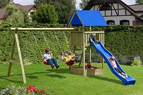 Spielturm mit Schaukelanbau Lucia 410x190xH296 cm Kinderschaukel Doppelschaukel TÜV geprüft