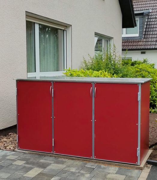 Mülltonnenschrank mit Drehtüren Rot für 3 Mülltonnen 240 Liter