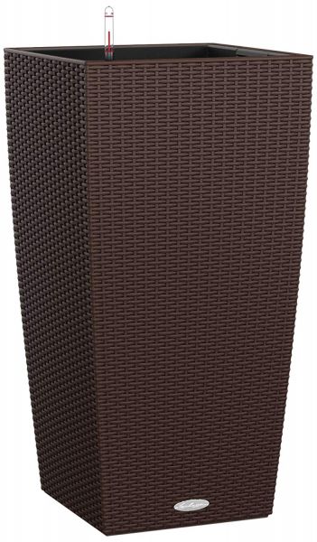 LECHUZA "CUBICO Cottage 40" Pflanzgefäß mit Erd-Bewässerungs-System, Mokka, 40 x 40 x 75 cm